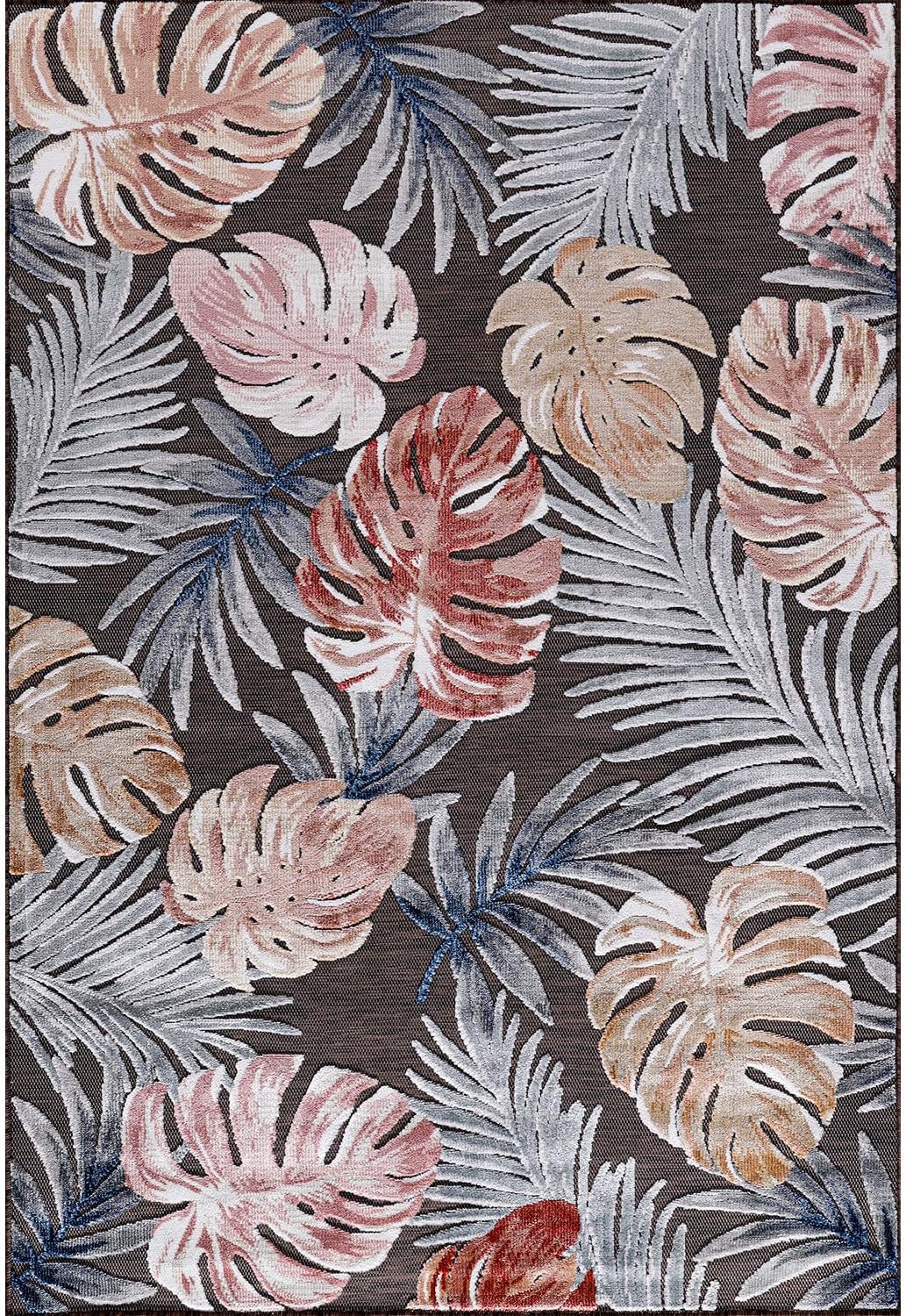 CAMILSON Alfombra para interiores y exteriores, alfombra de 6 x 9 pies, diseño botánico tropical de hojas marrones, fácil limpieza, no desprende
