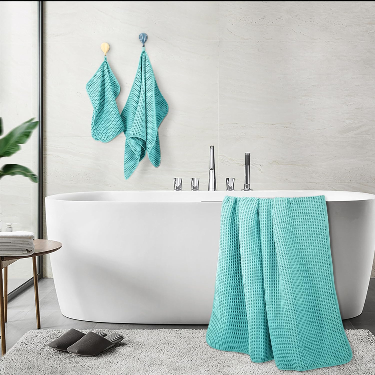 POLYTE Oversize, 60 x 30 pulgadas, juego de toallas de baño de microfibra de secado rápido, sin pelusas, 6 piezas (aga, tejido de gofre)