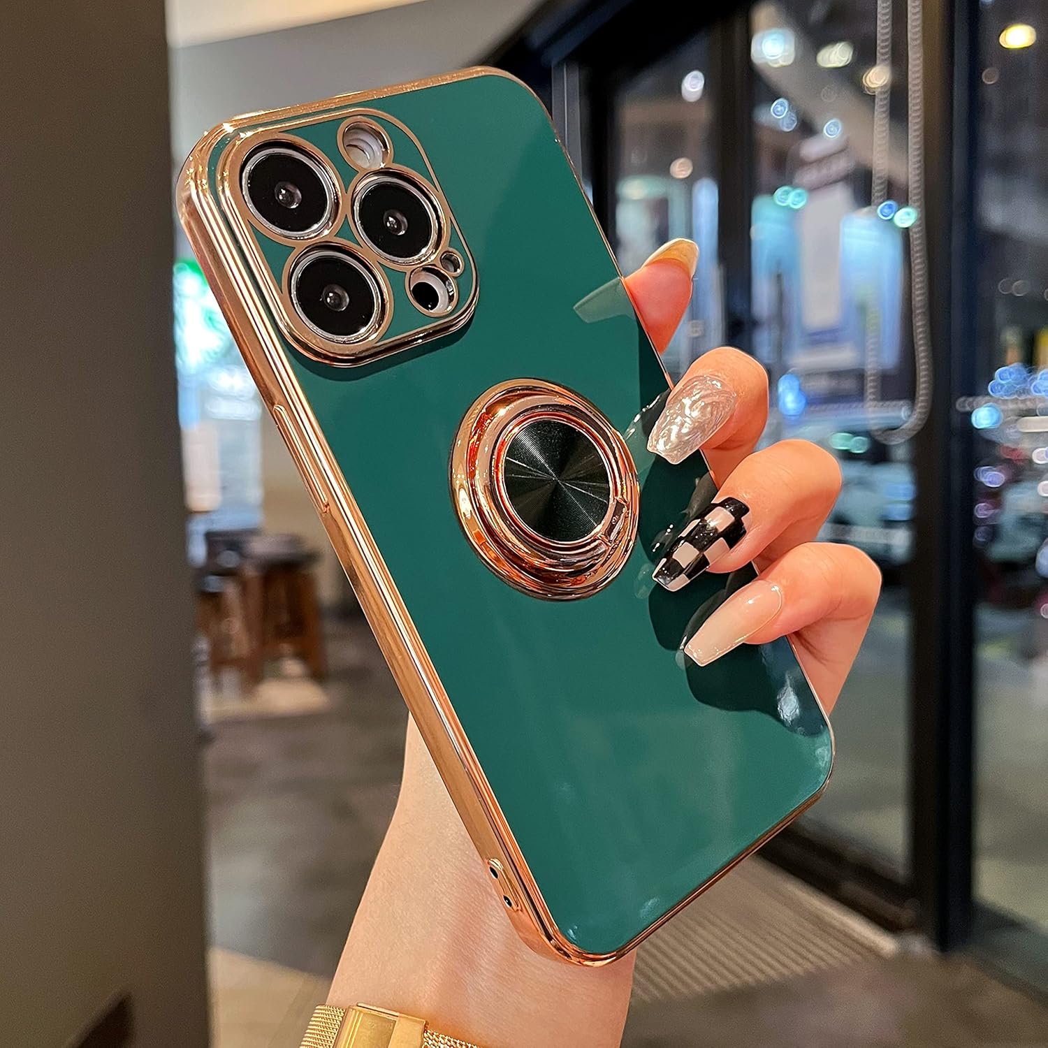 ZTOFERA Funda compatible con iPhone 14 Pro, fundas galvanizadas antiarañazos con soporte de anillo de 360, TPU suave y flexible a prueba de golpes,