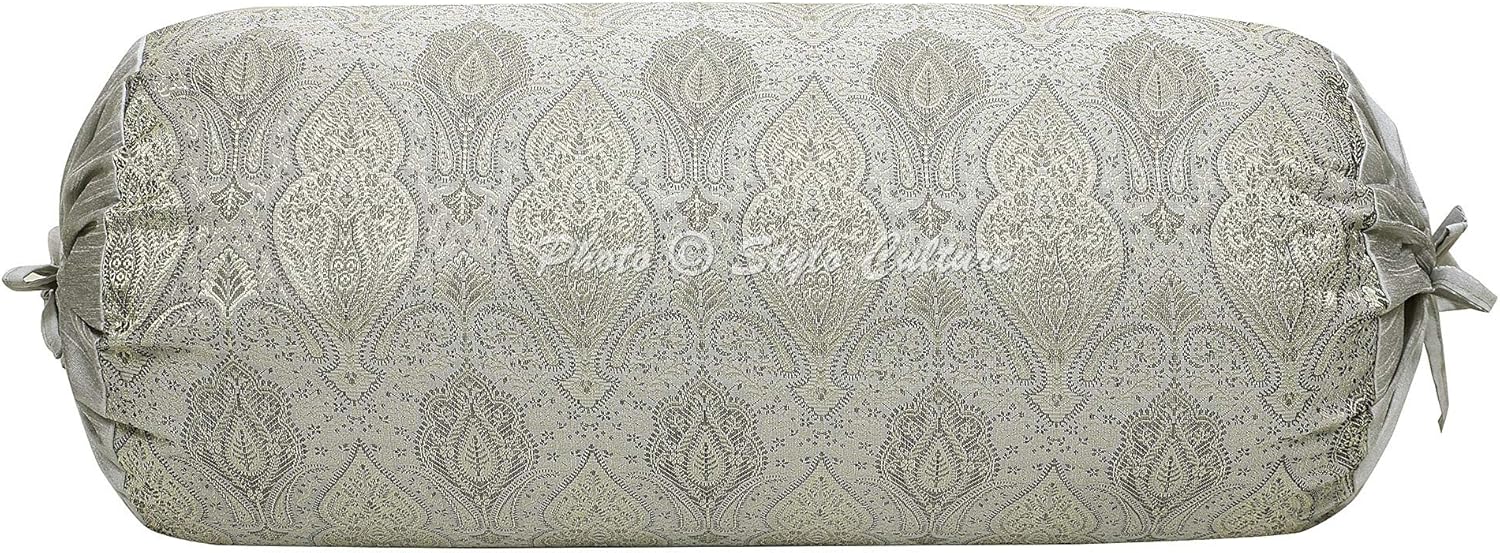 Funda de almohada de brocado tubular indio, funda de almohada decorativa de damasco tradicional, funda de cojín decorativa de damasco, 1 unidad
