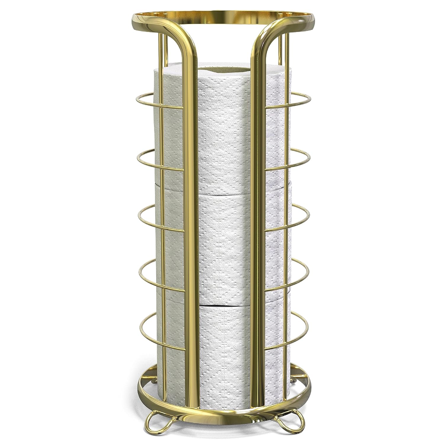 BROOKSTONE, Soporte de papel higiénico dorado, organizador de pañuelos de baño independiente, solución de almacenamiento minimalista, diseño moderno