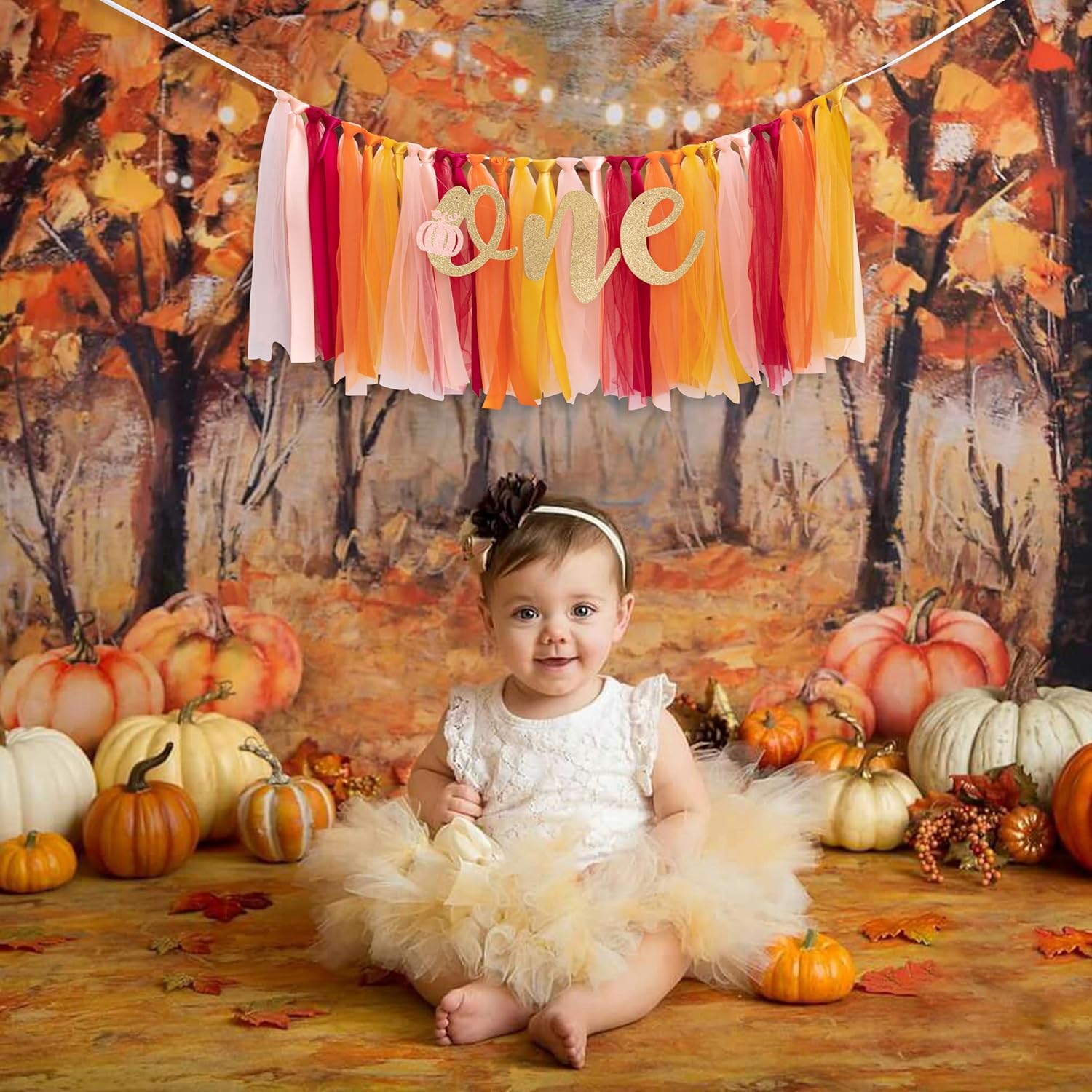 Cartel de primer cumpleaños de calabaza para silla de bebé, pancarta de ballet para silla de bebé, decoración de fiesta de cumpleaños de Halloween,
