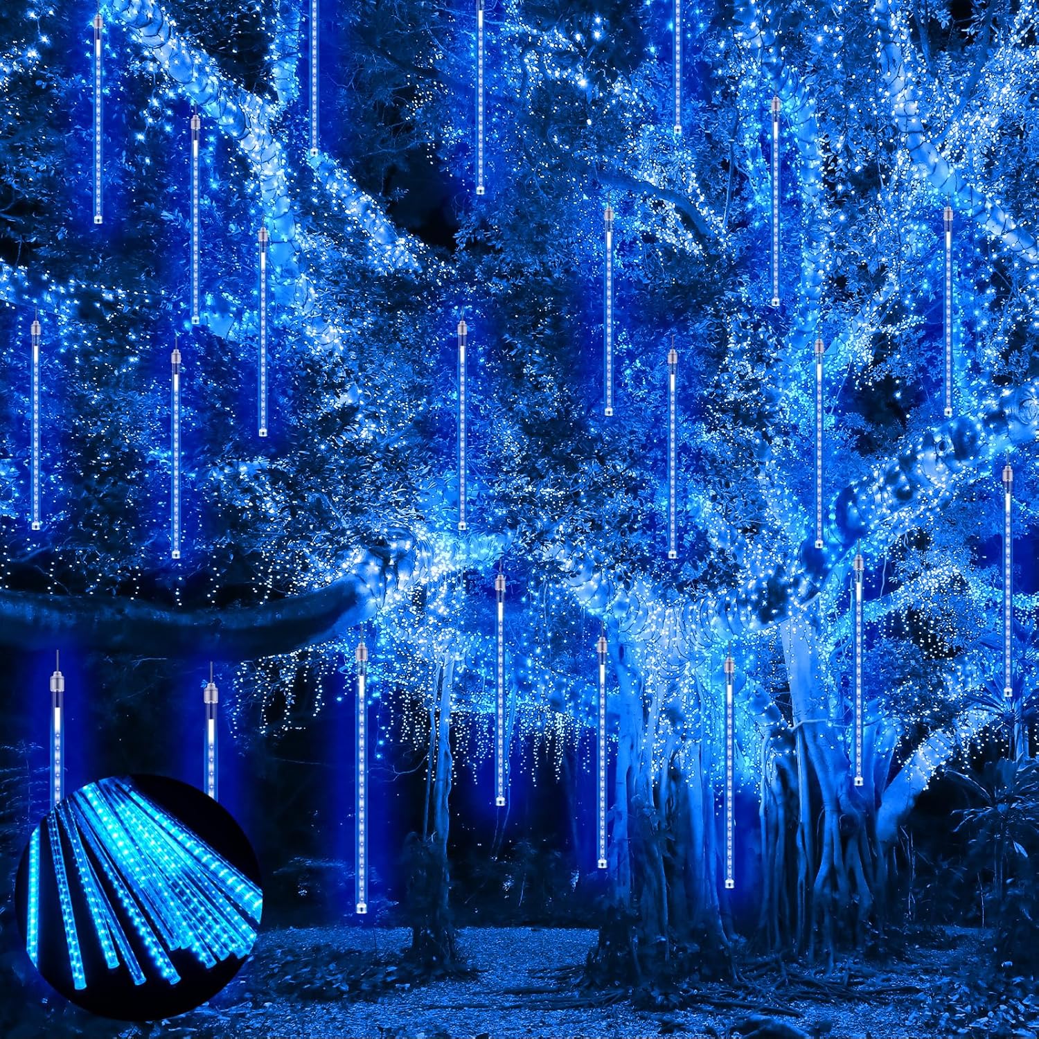 PEMOTech Luces de lluvia de meteoritos, 15 tubos de 11.8 pulgadas, 540 luces LED de Navidad, luces LED de nieve para exteriores, impermeables, luces