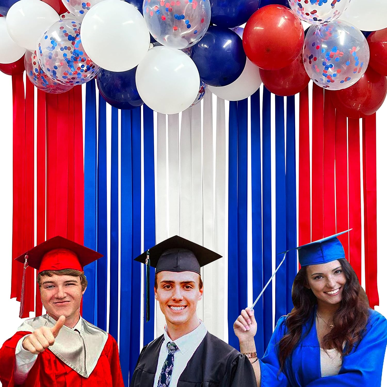Decoración de fiesta de color rojo, azul y blanco, con flecos, cortina para colgar, telón de fondo, guirnalda de globos para el 4 de julio, Día de