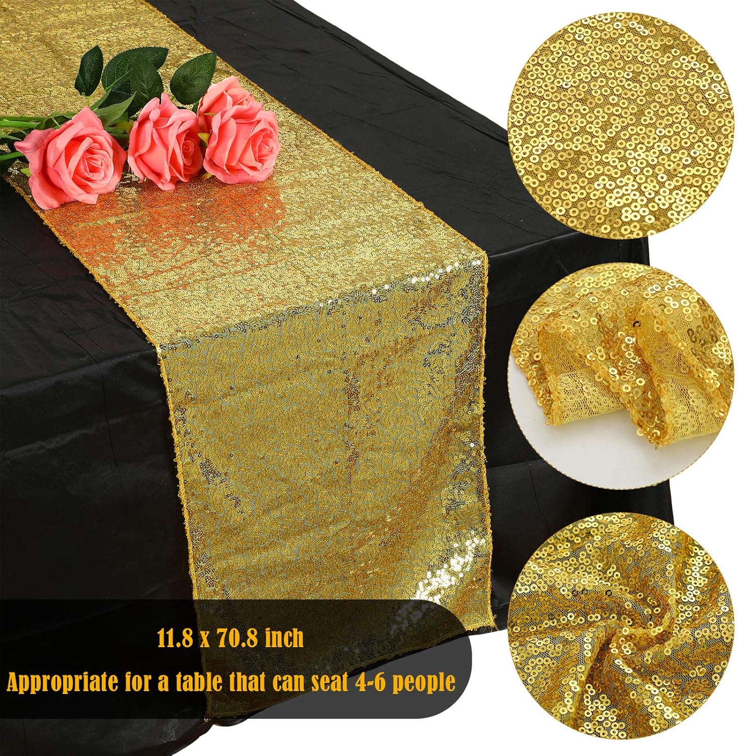 2 manteles de plástico rectangulares de lentejuelas para graduación y 6 pompones para cumpleaños, bodas, aniversarios, fiestas, decoración de mesa