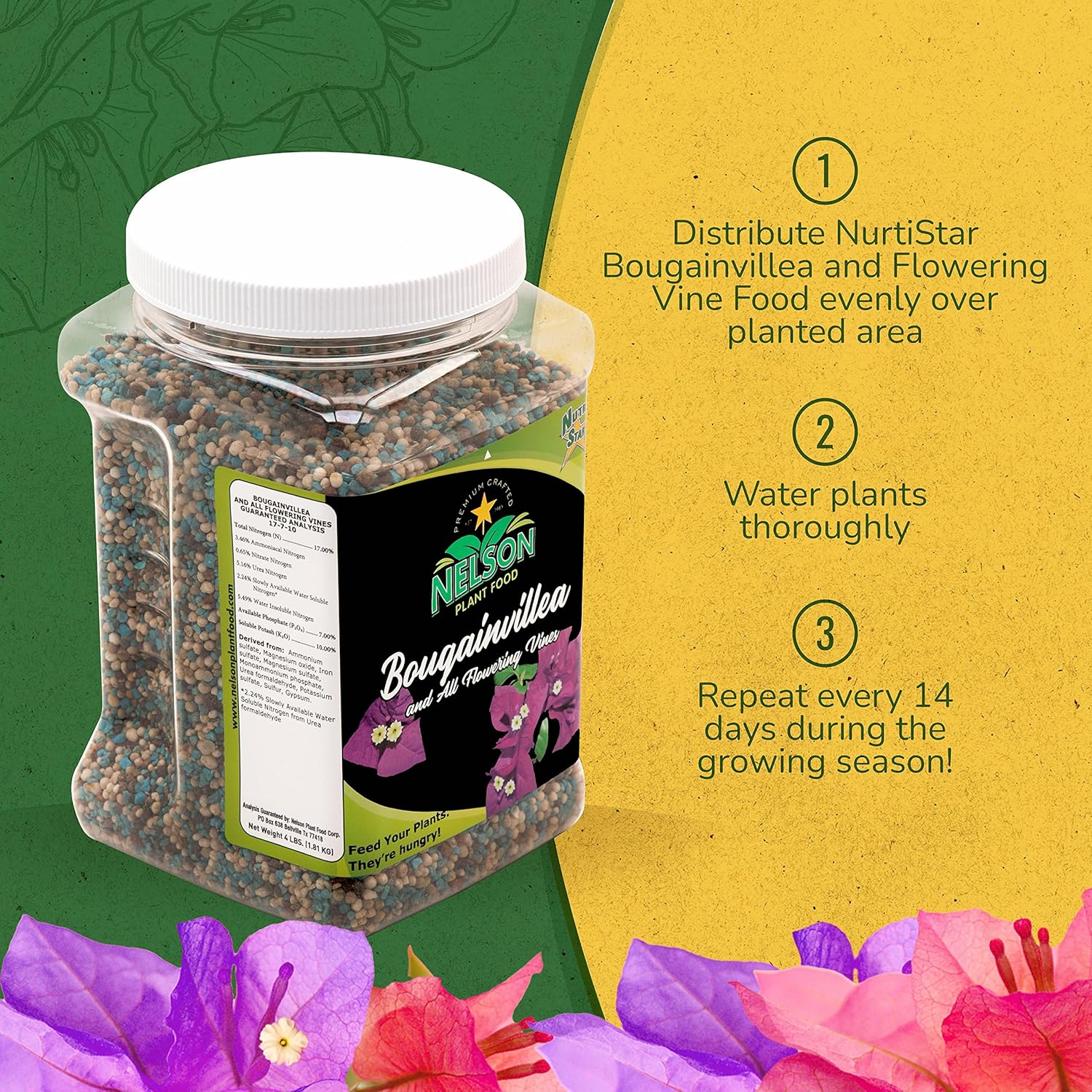 Nelson Plant Food – Fertilizante de buganvilla – Fertilizante para plantas de interior y exterior – Alimento vegetal multiusos para vides –