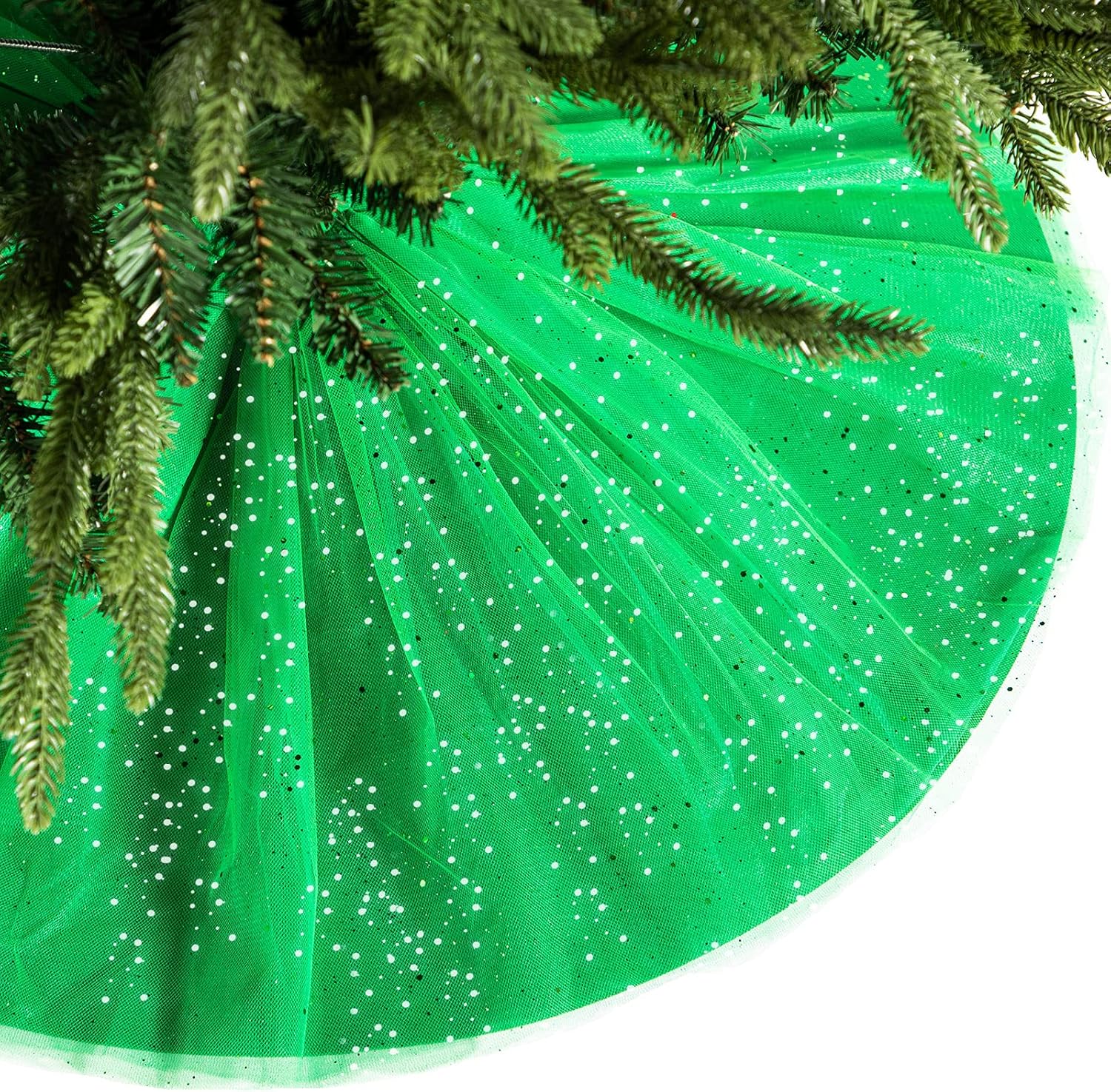 Falda de árbol de Navidad con volantes con brillantina, falda de tul para árbol de Navidad, lentejuelas de doble capa, alfombra redonda para