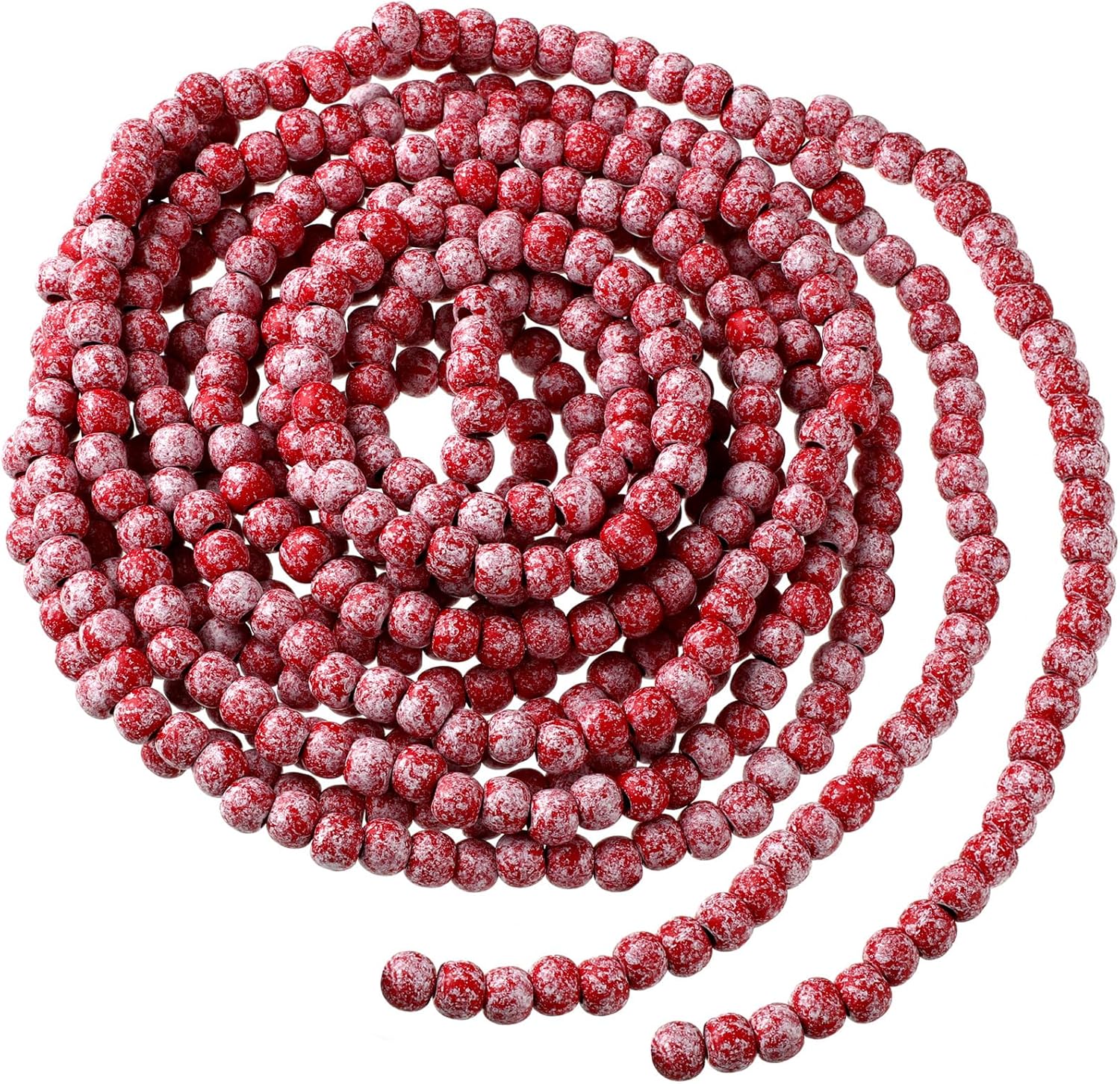 Guirnalda de cuentas de madera de Navidad de 16 pies para decoración de árbol de Navidad (rojo, blanco)