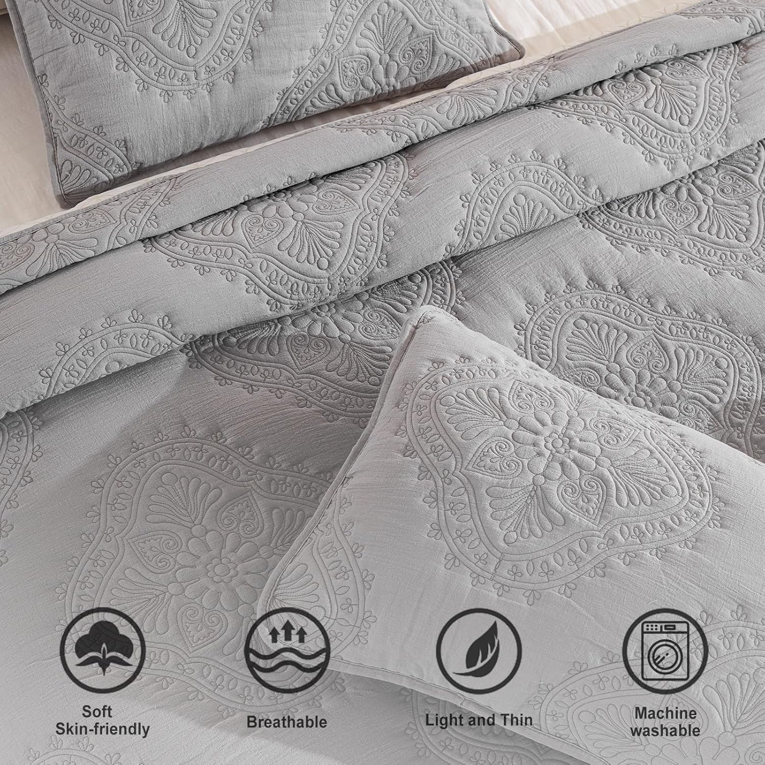 Juego de ropa de cama de tamaño King blanco con fundas de almohada, colcha ligera y suave, manta acolchada, funda de edredón fina, para todas las
