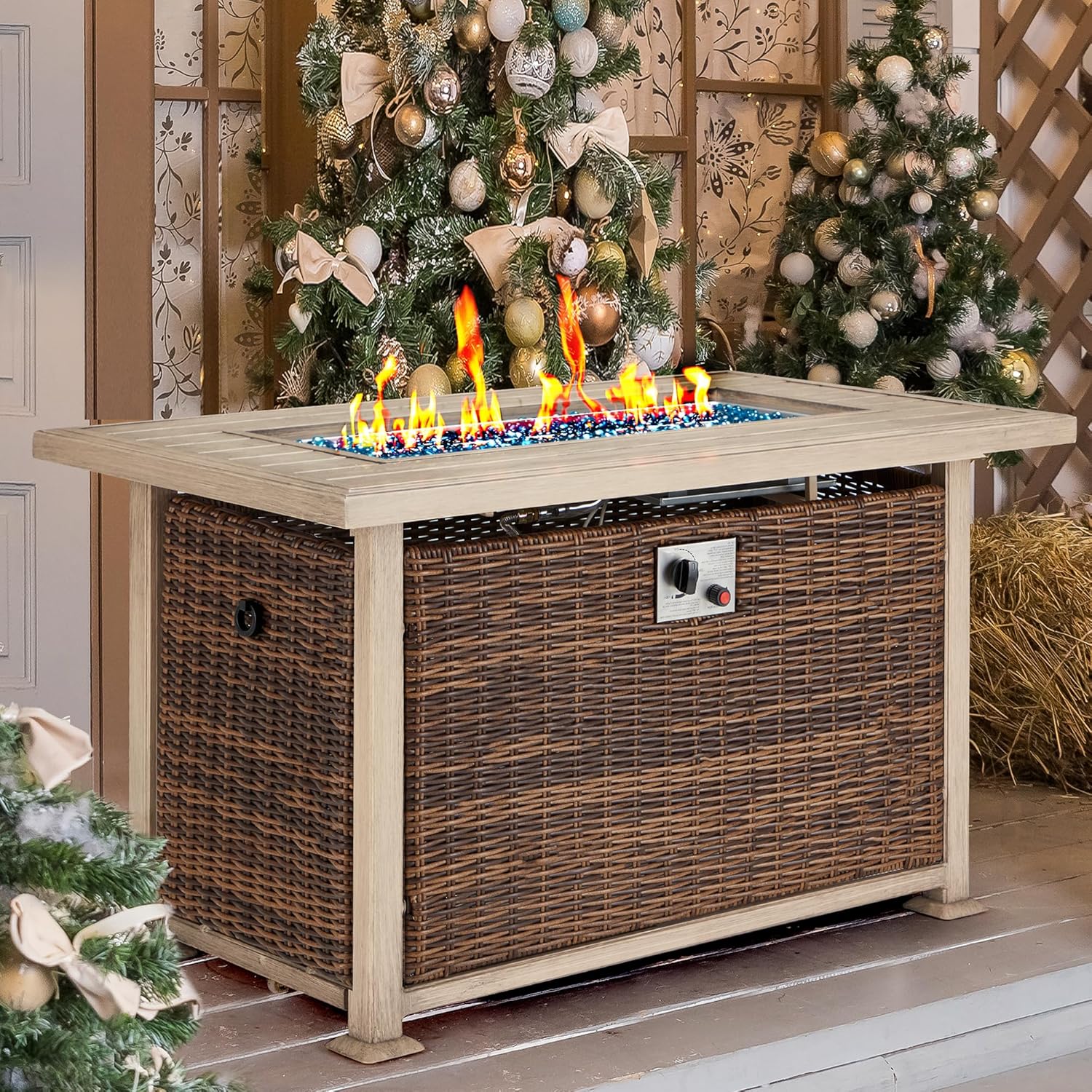 HOMREST Mesa para fogata de propano de 44 pulgadas, mesa de fuego de gas de encendido automático de 50,000 BTU con certificación CSA, mesa