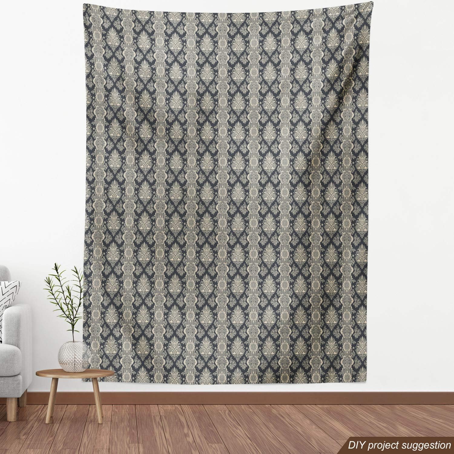 Ambesonne Tela de damasco por The Yard, patrón clásico barroco de estilo victoriano con imagen de hojas florales ornamentales, tela decorativa para