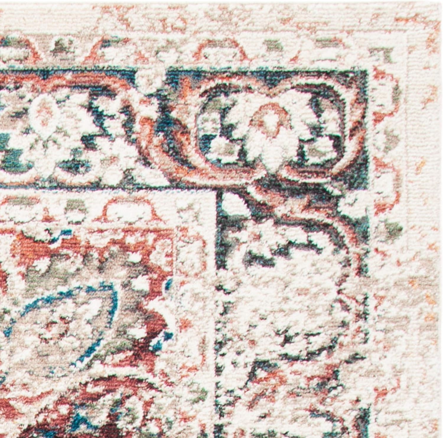 SAFAVIEH Carlyle Collection – Alfombra cuadrada de 6 pies 7 pulgadas, color marfil y borgoña, diseño oriental envejecido, no desprende pelusa y de