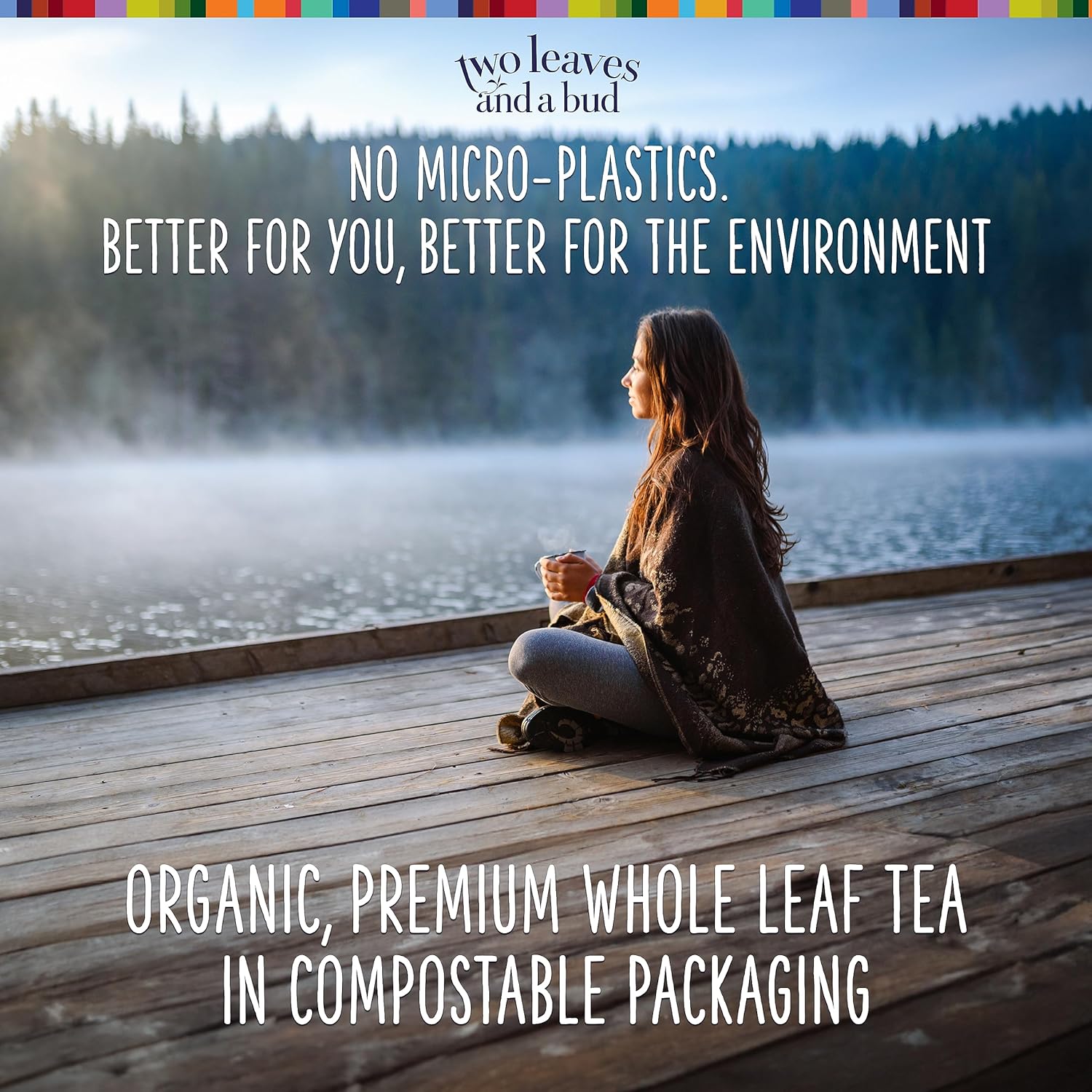 Two Leaves and a Bud Té verde tropical orgánico, té verde de hoja entera en sobres compostables, té verde sencha para té caliente o helado, 15