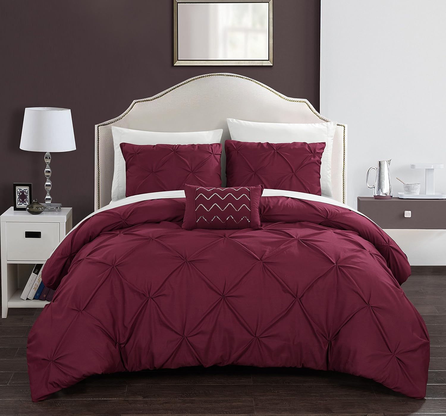 Chic Home Daya – Juego funda de edredón para cama tamaño king, color beige de 4 piezas