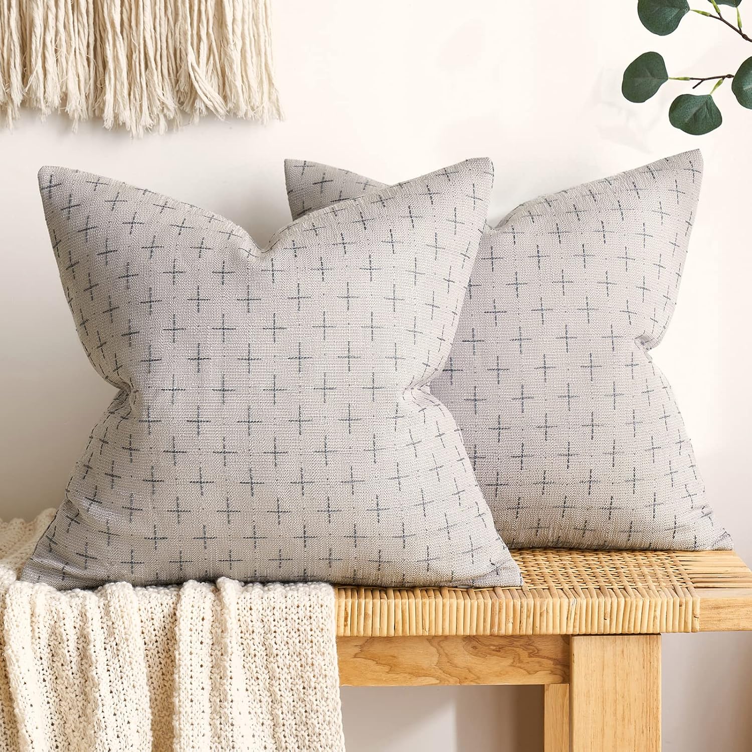MIULEE – Juego de 2 fundas de almohada decorativas de lino de arpillera, modernas, estilo campestre, rústicas, tejidas, con textura, para sofá,