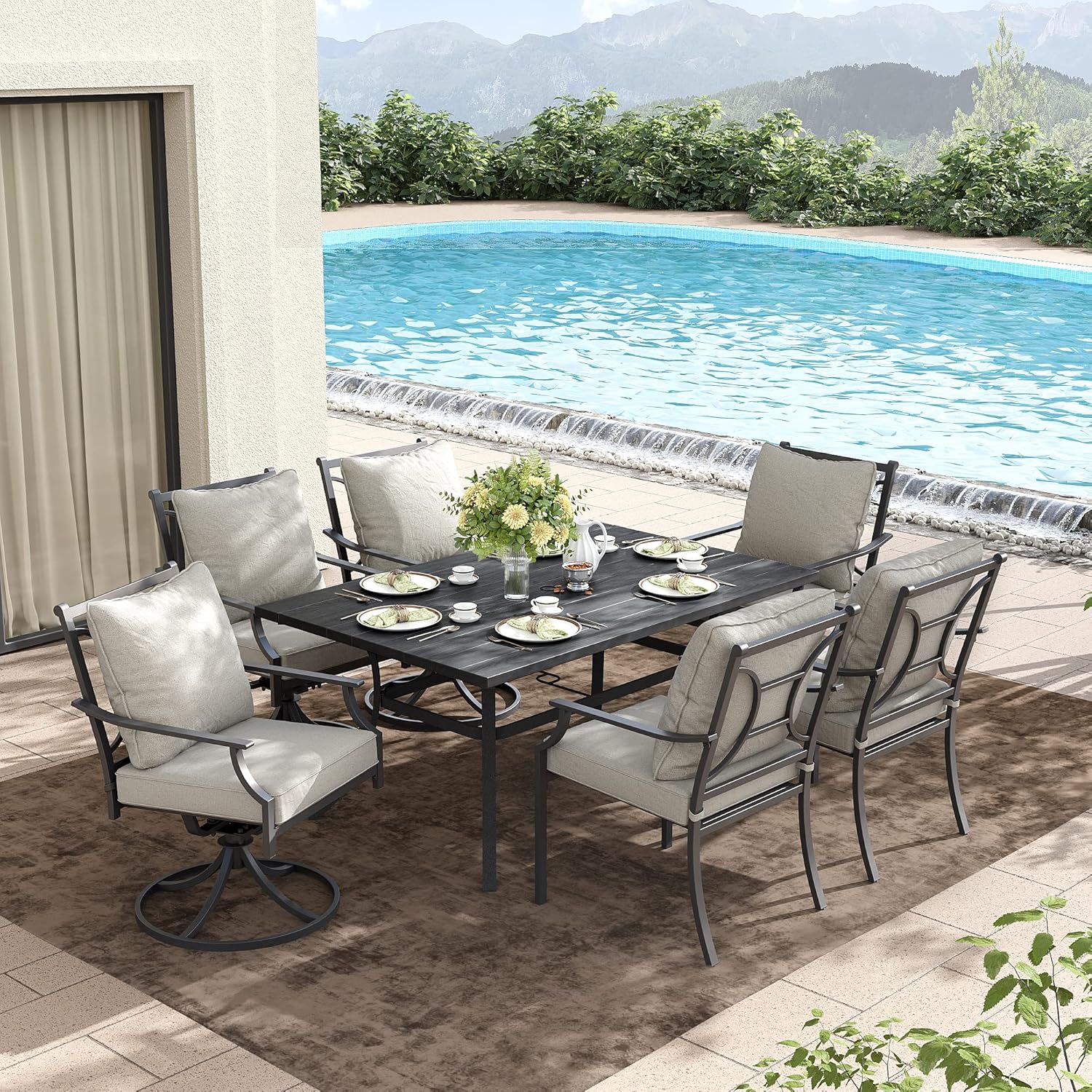 Grand patio Juego de comedor de patio al aire libre para 2, 2 sillas de comedor giratorias, juego de muebles de exterior con cojines de olefina,