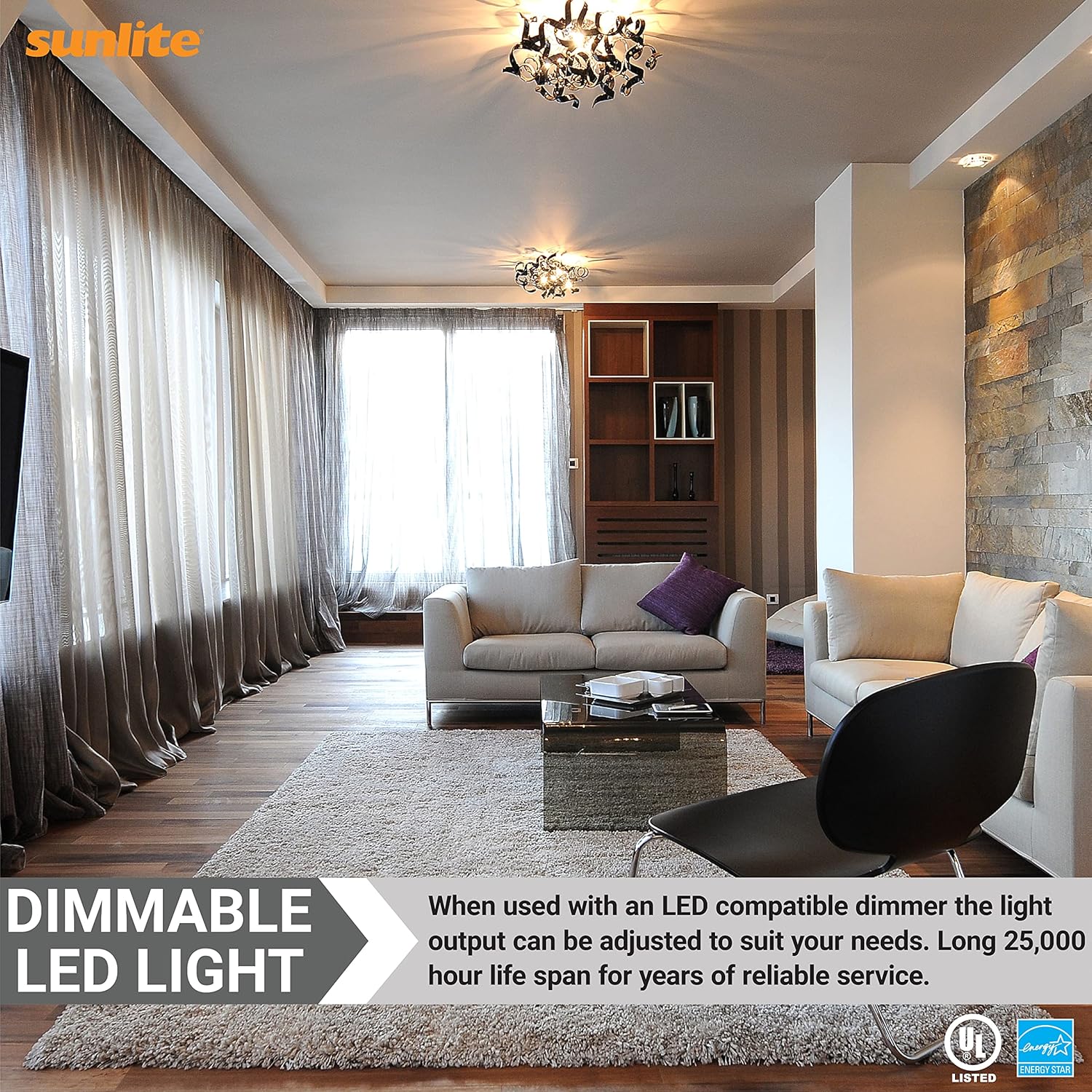 Sunlite 88255 Bombilla LED A19 de 12 vatios (equivalente a 75 W) 1100 lúmenes, base GU24 Twist and Lock, regulable, certificación UL, Energy Star,