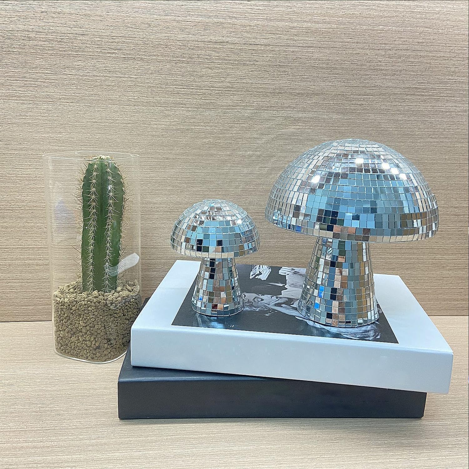 Bola de discoteca de hongos, espejo plateado con purpurina para decoración de mesa, luz reflectante para bar, pista de baile, fiesta, habitación,