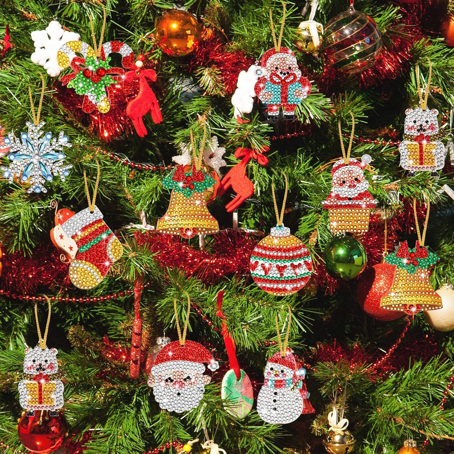 Jetec 20 piezas de adornos de pintura de diamantes de Navidad, kits de arte de diamantes, adornos de pintura de cristal para manualidades de niños,