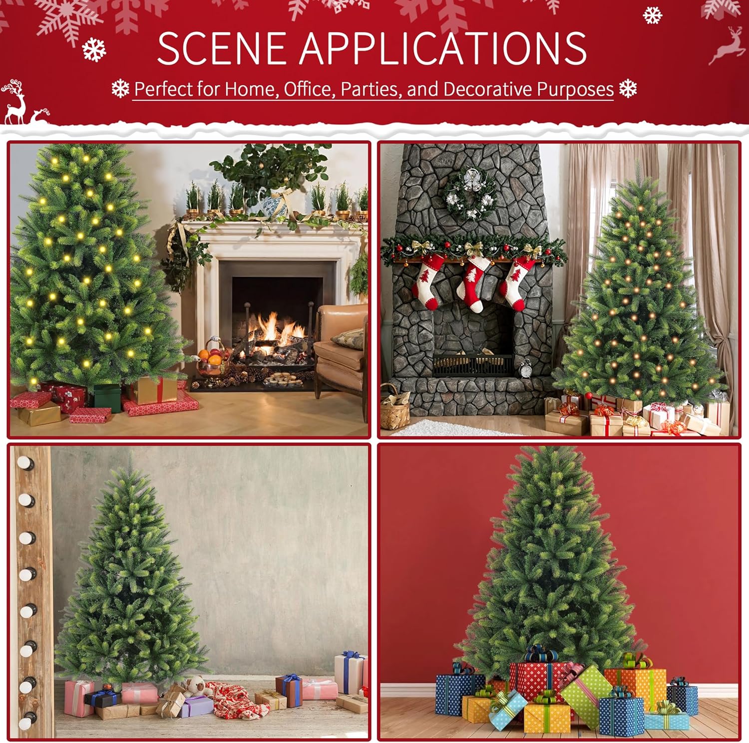 Árbol de Navidad artificial de 7 pies para el hogar, oficina, decoración de fiesta con puntas de ramas de PVC + PE, fácil montaje, bisagras de