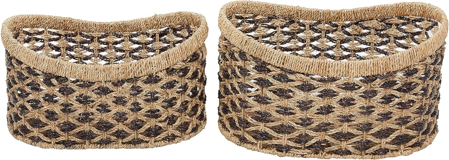 Deco 79 Seagrass – Cesta de almacenamiento hecha a mano de dos tonos con asas, juego de 2 10 pulgadas, 9 pulgadas de alto, color marrón