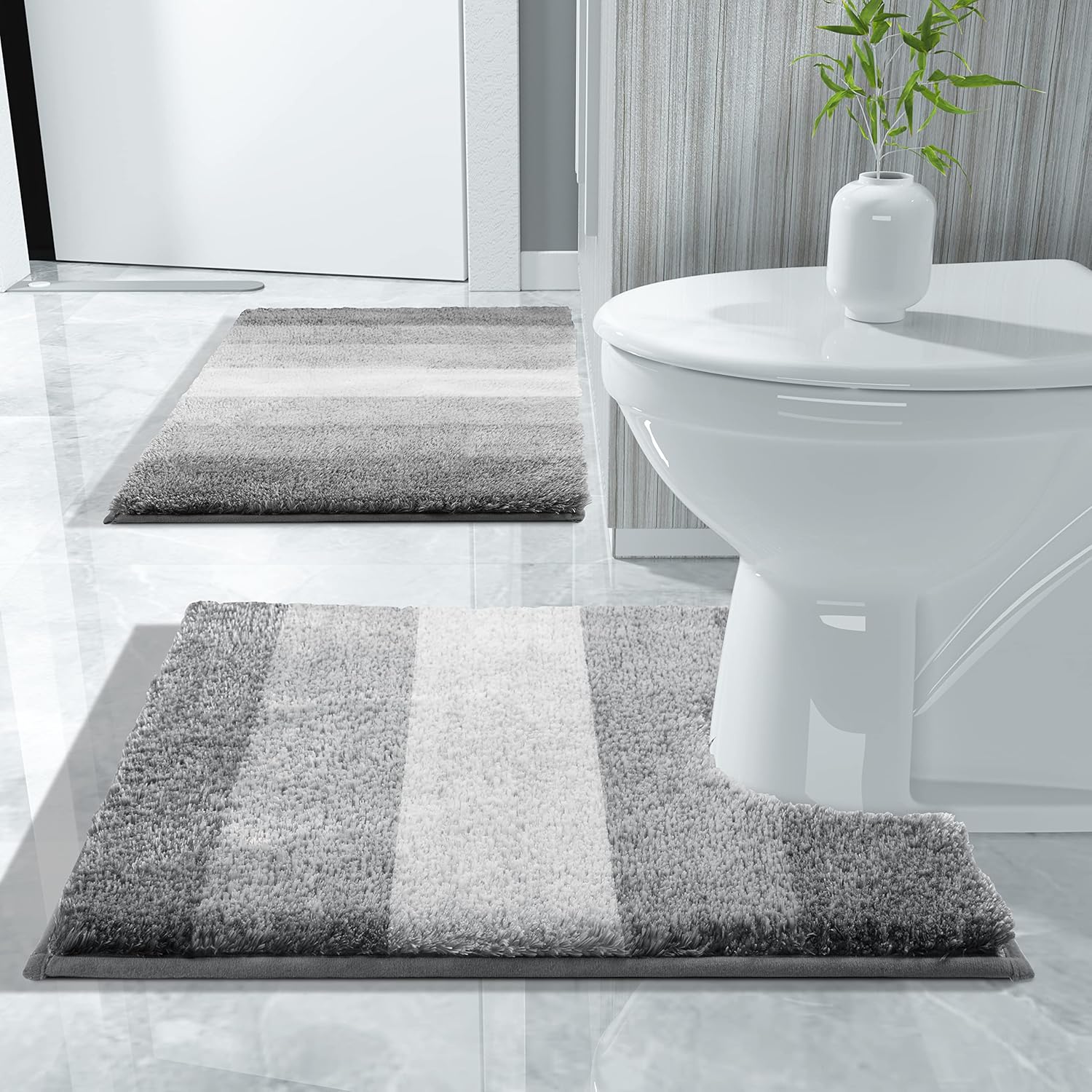 Yimobra Flufyy – Alfombras de baño de lujo en forma de U, extra suaves y absorbentes, de microfibra para inodoro, tapete de baño de felpa lanudo