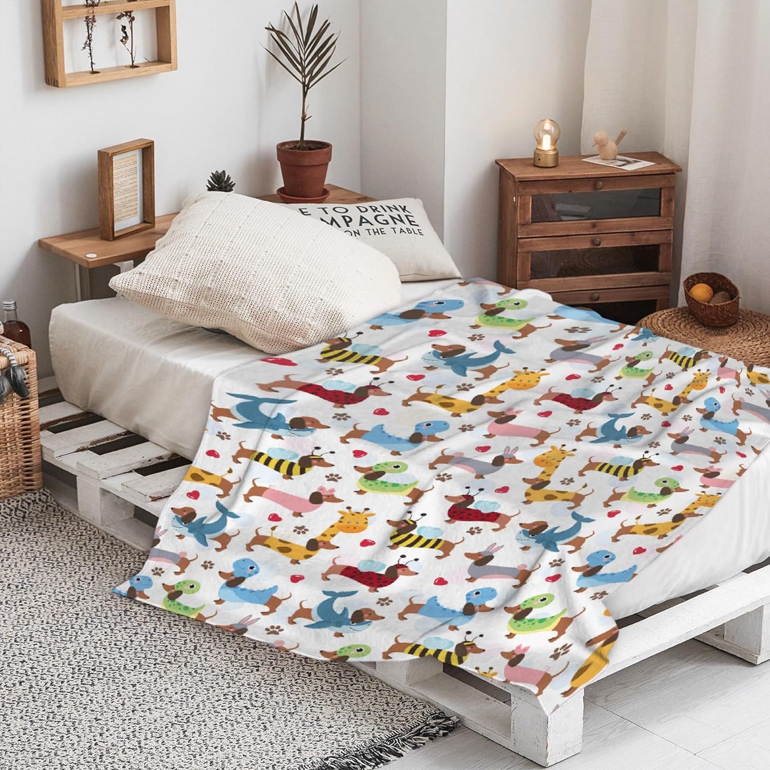 Linda manta de franela de perro salchicha para niños, adultos, adecuada para sofá, cama, campamento, viajes, todas las estaciones, 40 x 50 pulgadas,