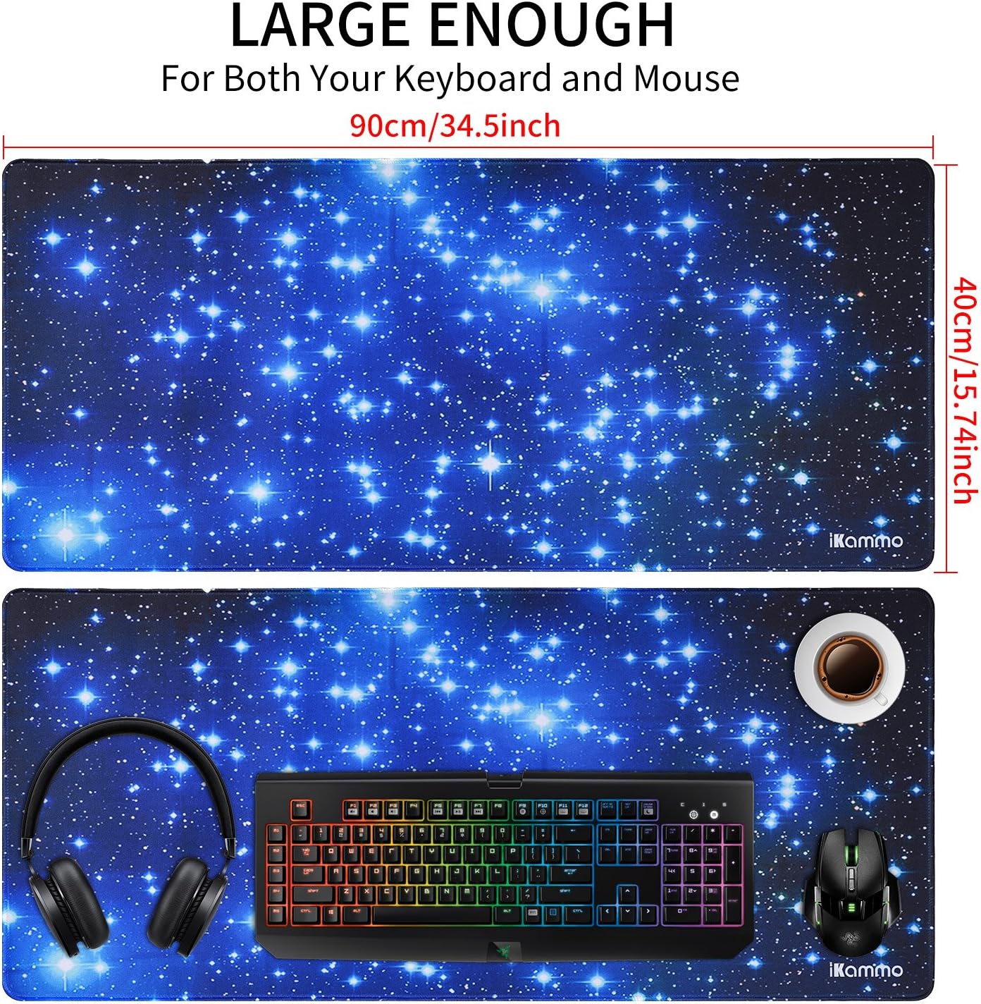 iKammo – Tapete para mouse para videojuegos, tapete de escritorio extendida, base de hule antideslizante con bordes cosidos. xxL 008-XXL