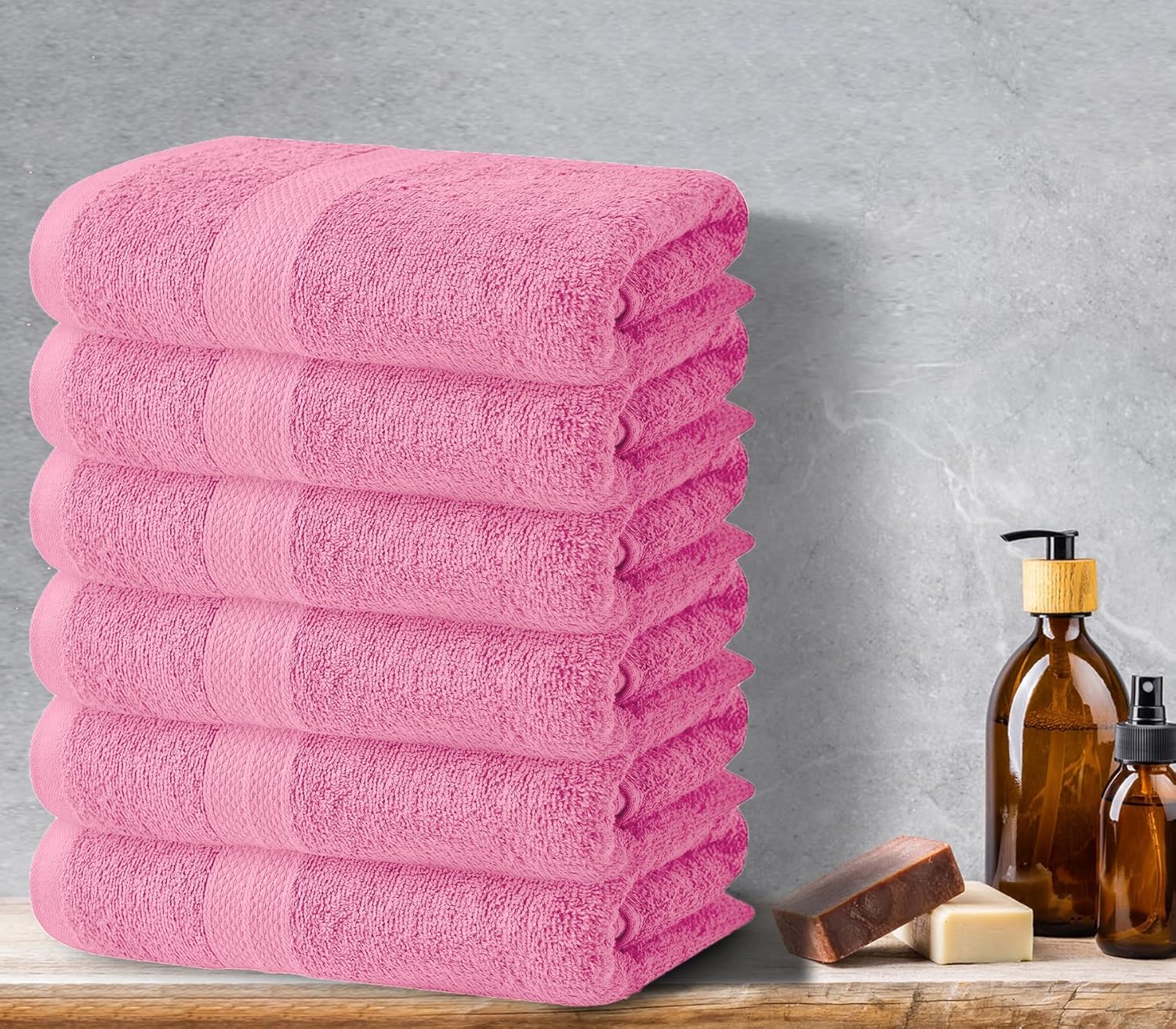 Avalon – Juego de 6 toallas de baño para baño, 100 % algodón, color rosa, de secado rápido, pequeñas, ligeras y absorbentes, perfectas para gimnasio