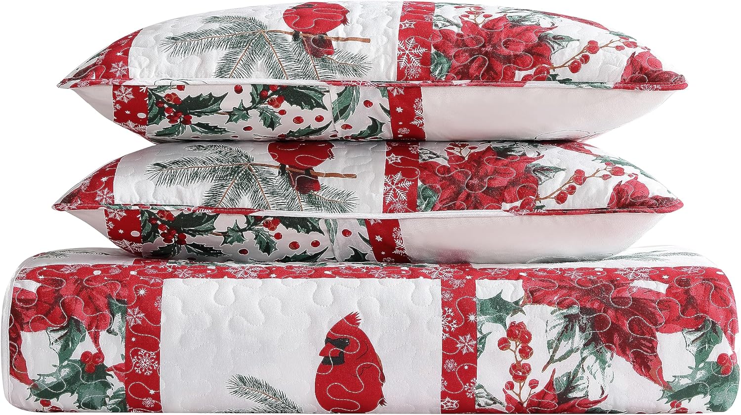 Beatrice Home Fashions Juego de ropa de cama ligera para cama individual, diseño de muérdago, acebo, flor de pascua, rojo, verde, blanco