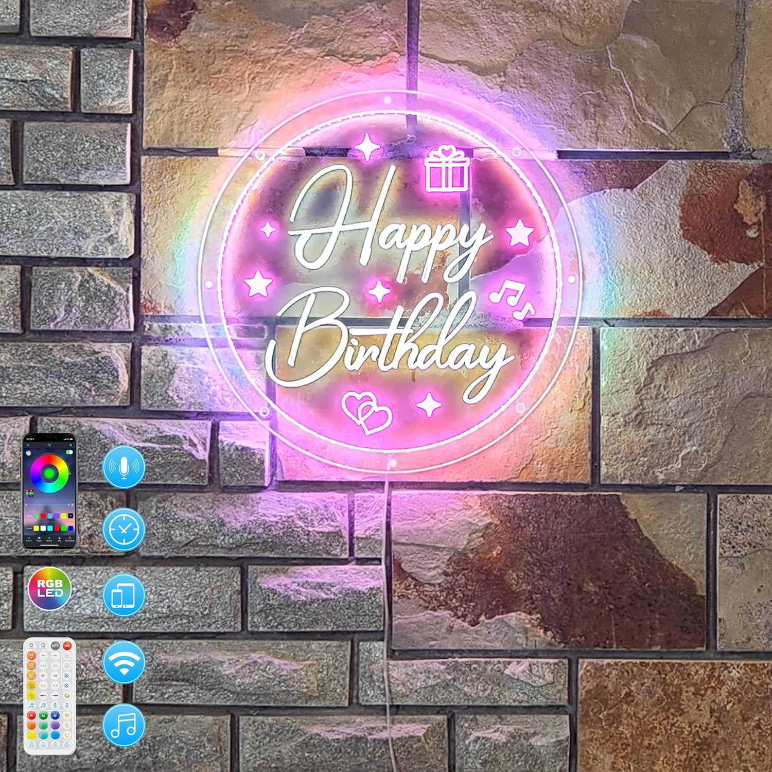 Luces de neón RGB con borde acrílico redondo con círculo exterior RGBIC cambio de colores tira de luces Bluetooth sincronización de música acento