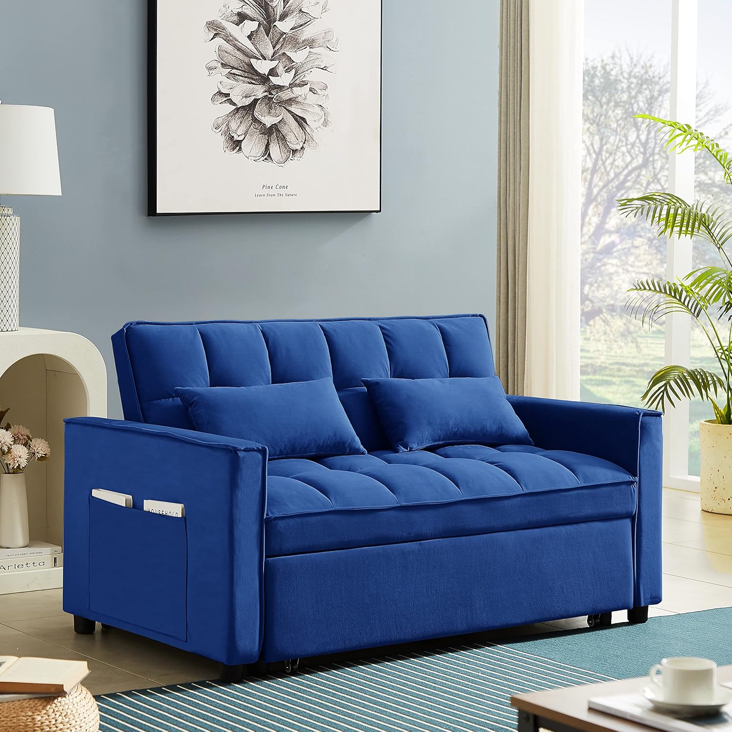 Moderno sofá futón tapizado, convertible a siesta, sofá cama suave y sofá cama para hogar, oficina, apartamento, espacio pequeño, sala de estar,