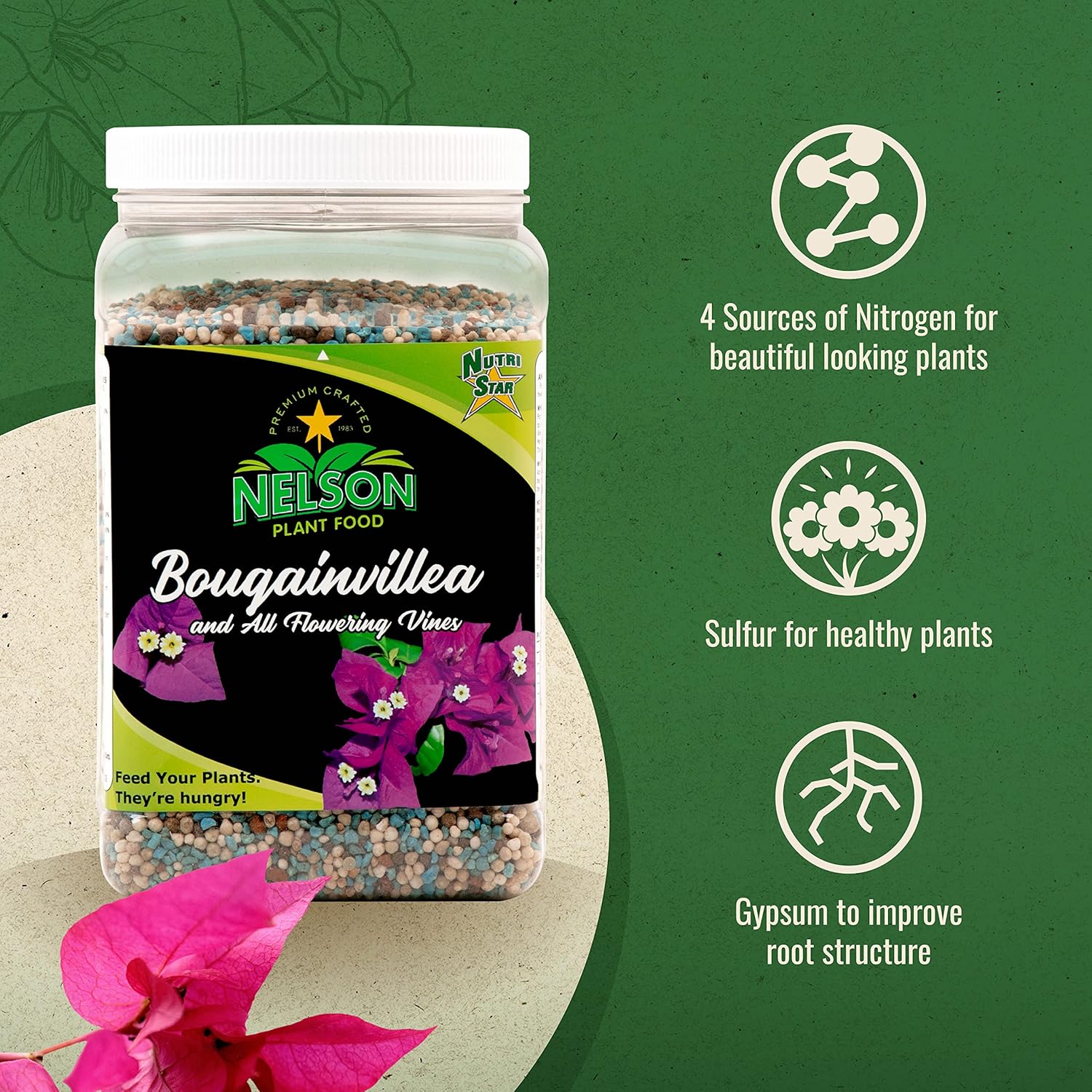 Nelson Plant Food – Fertilizante de buganvilla – Fertilizante para plantas de interior y exterior – Alimento vegetal multiusos para vides –