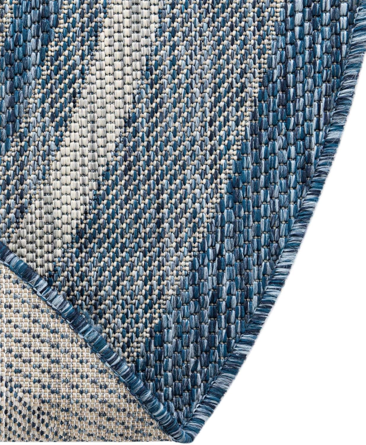 Unique Loom – Colección Outdoor Border – Tapete para exteriores de borde suave – 3pies 1pulgada x 6pies 1pulgada, para chimenea, azulmarfil