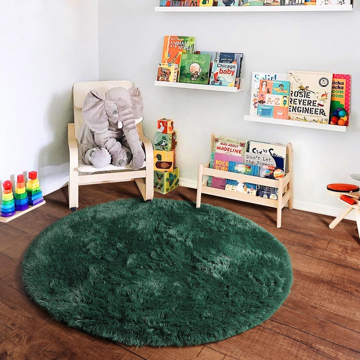 PAGISOFE Alfombra redonda verde oscuro de 4 x 4 para dormitorio de niños, alfombras circulares suaves y esponjosas para niños y adolescentes,