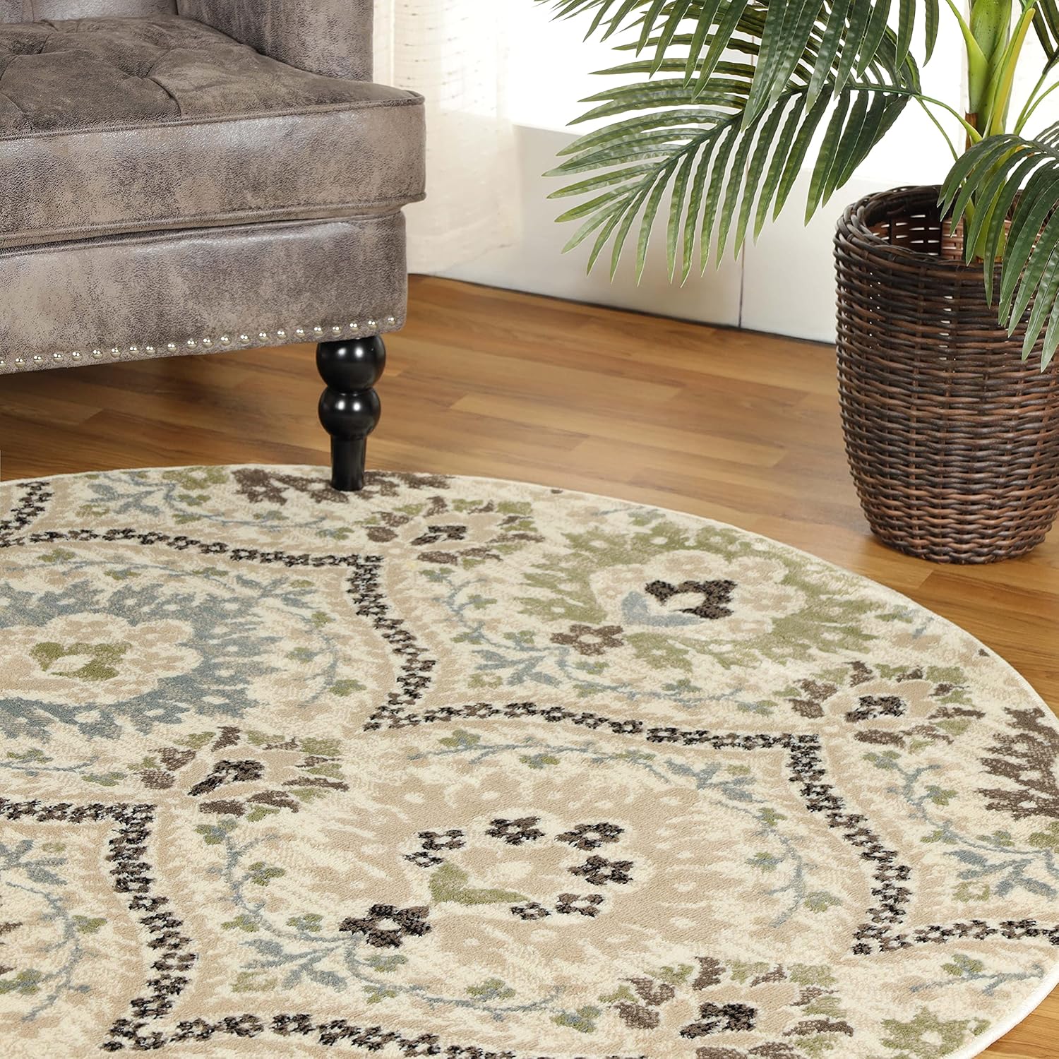 SUPERIOR Augusta Collection – Alfombra de pasillo para interiores, con respaldo de yute, decoración de suelo de damasco floral oriental moderna para