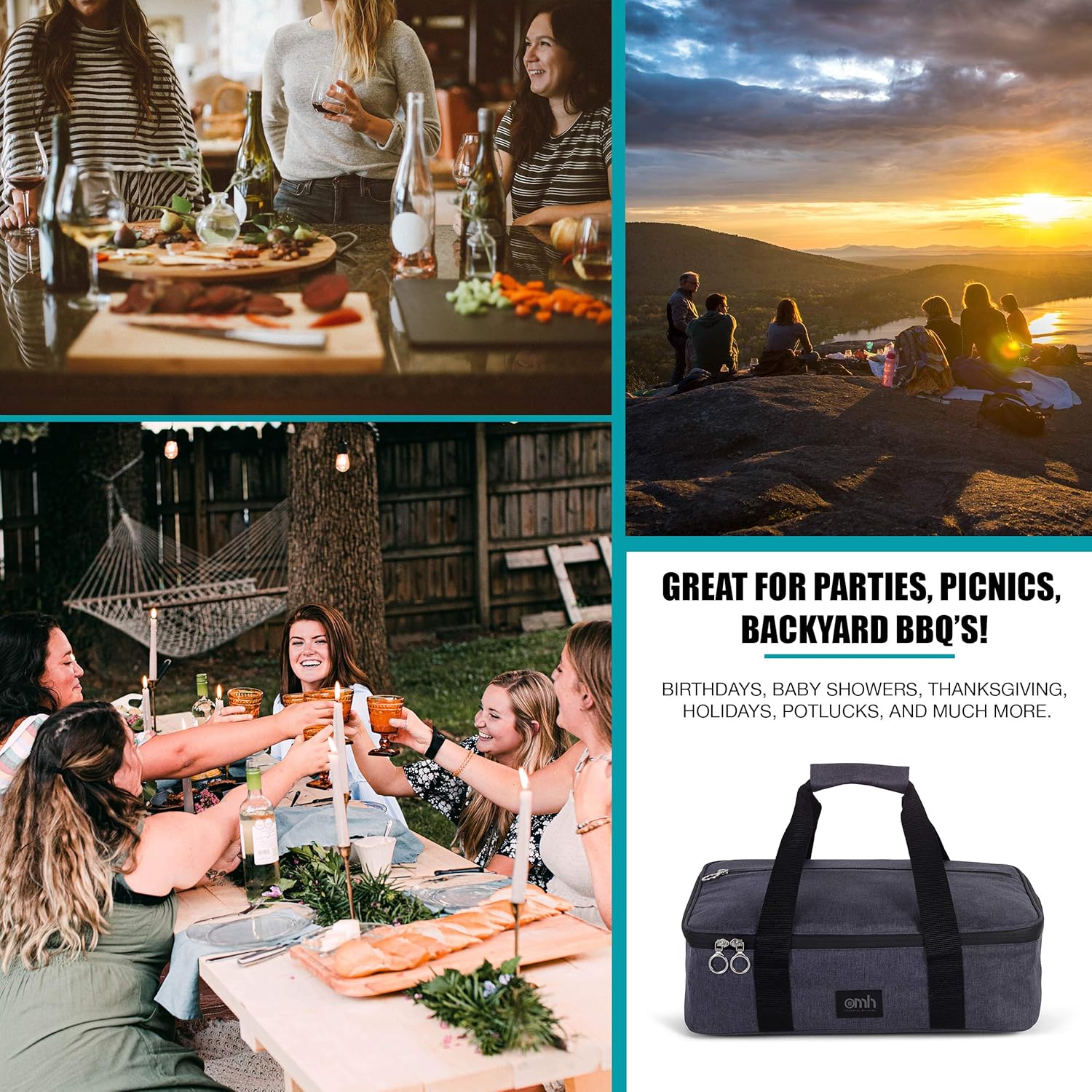 Estuche de transporte aislado para almacenamiento de alimentos fríos o calientes, perfecto para comidas comidas, fiestas, picnics y comidas al aire