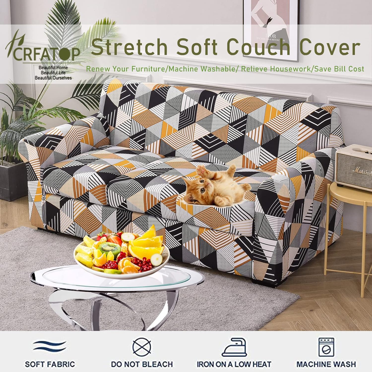 CRFATOP Fundas de sofá de 4 piezas para sofás de 3 cojines, funda elástica con 3 fundas de cojín de asiento separadas, protector de muebles lavable