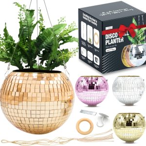 Maceta colgante de bola de discoteca de 6 pulgadas – Maceta de discoteca con cadena, cuerda, soporte y espejos de repuesto – Decoración de bola de Maceta colgante de bola de discoteca de 6 pulgadas – Maceta de discoteca con cadena, cuerda, soporte y espejos de repuesto – Decoración de bola de
