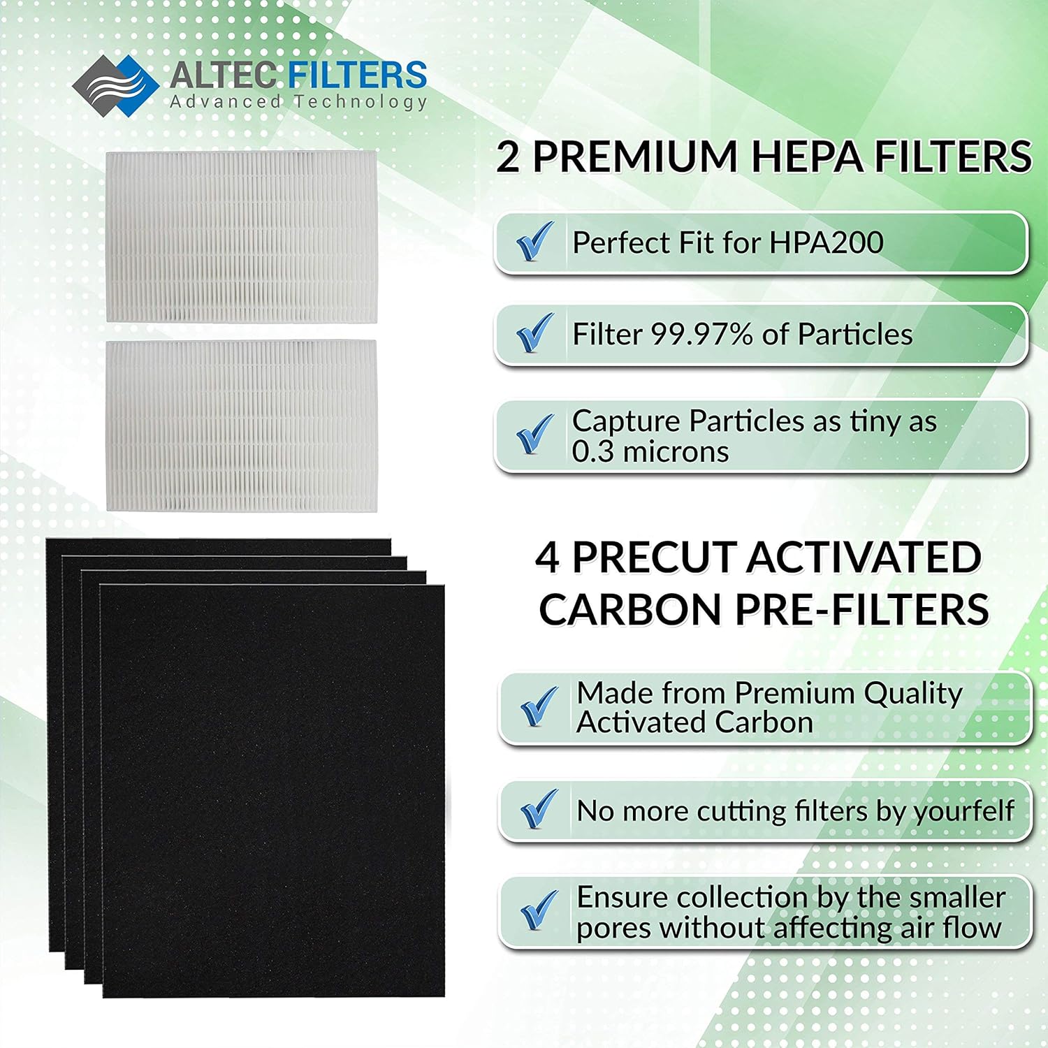 HPA200 – Filtros de repuesto HEPA de alta calidad compatibles con purificador de aire Honeywell, 2 filtros HEPA más 4 prefiltros de carbón activado
