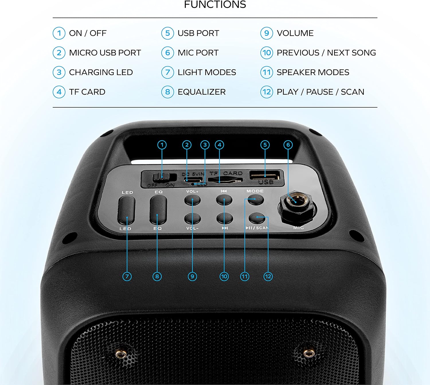 Coby Blaze – Altavoz Bluetooth con iluminación, altavoz portátil inalámbrico verdadero con 3 modos de luz, controles de música y llamadas,