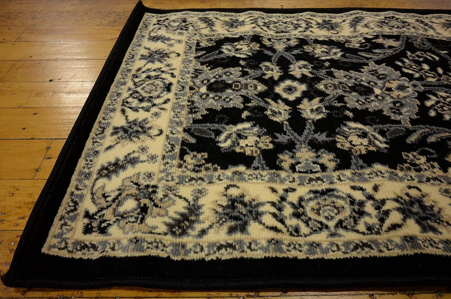 Unique Loom Kashan Collection – Alfombra tradicional con diseño floral, color negro