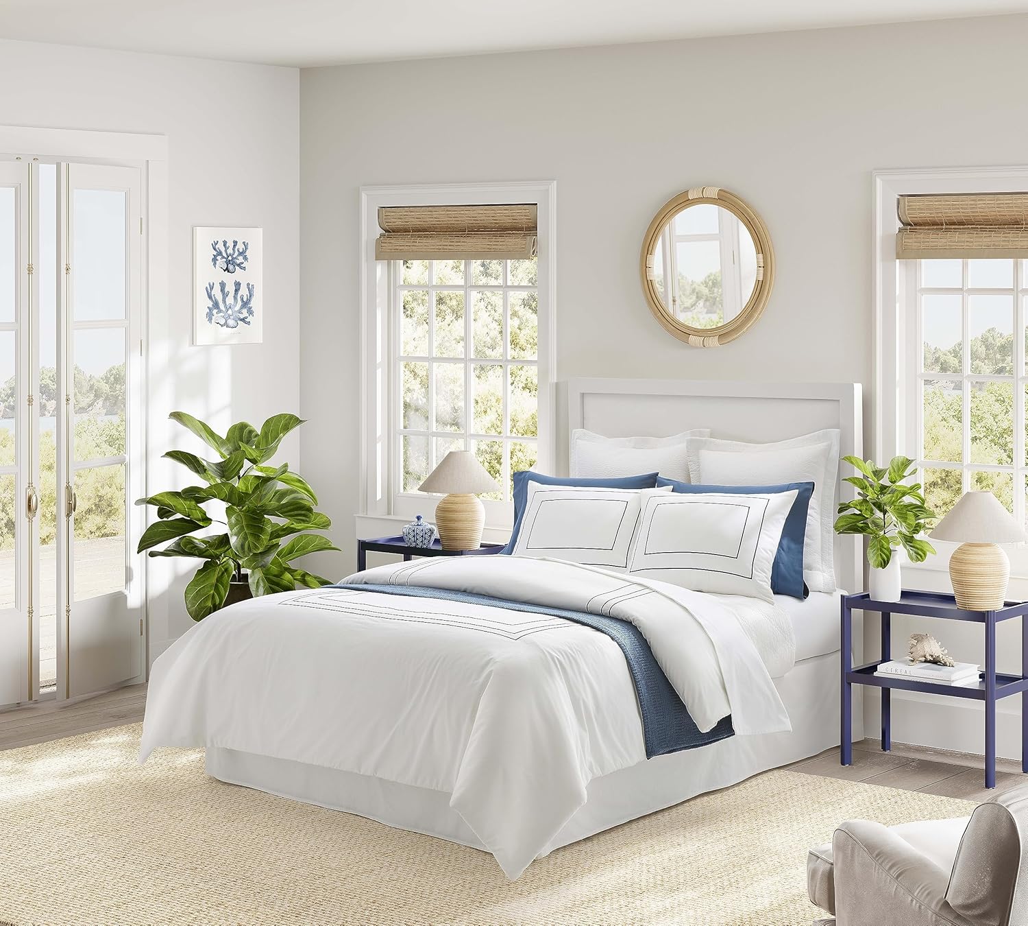 Nautica – Juego de funda de edredón tamaño King, ropa de cama suave con fundas a juego, decoración bordada inspirada en el hotel (azul marino Alden,