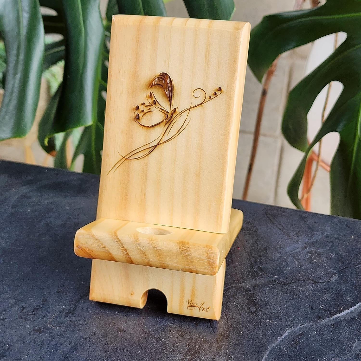 Soporte portátil de madera para teléfono celular, extraíble (madera natural)