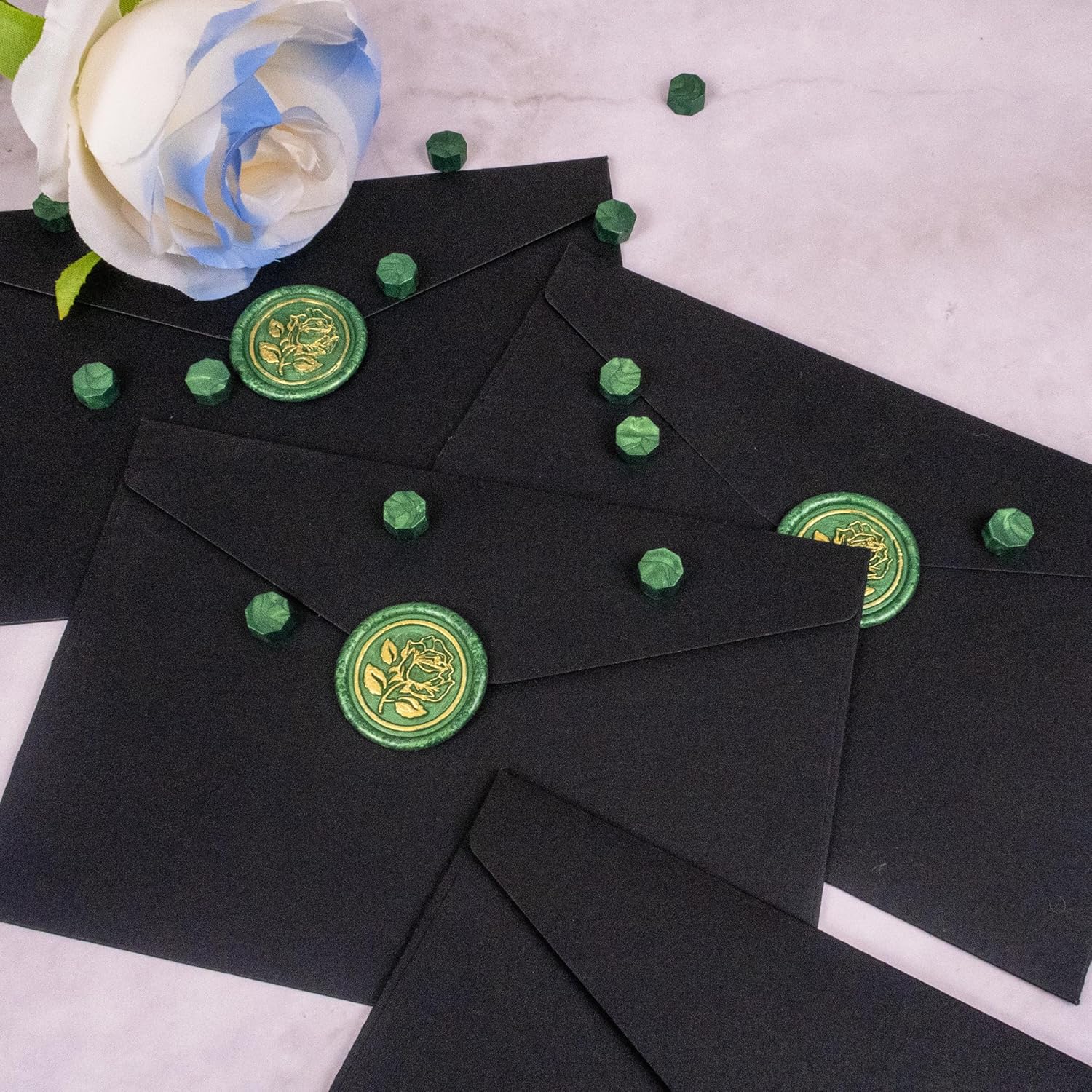 25 calcomanías de sello de cera dorada y verde, hechas a mano, autoadhesivas, para invitaciones de bodas, sobres, envoltura de regalo, Navidad