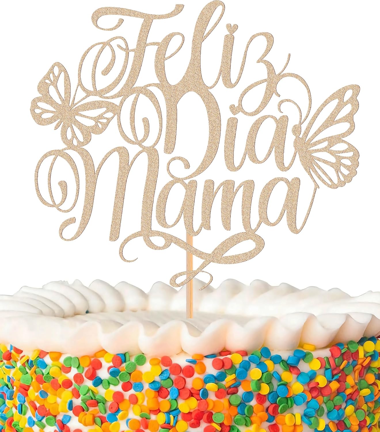 Feliz Dia Mama – Decoración de pastel con purpurina de oro rosa español para el Día de la Madre, decoración de pastel de cumpleaños de mamá (oro