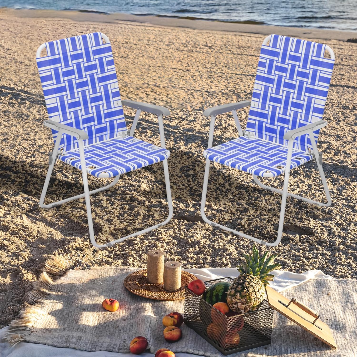 MoNiBloom Webbed – Silla de playa plegable para adultos, portátil, ligera, con marco de aluminio resistente, sillas de camping para patio, jardín,