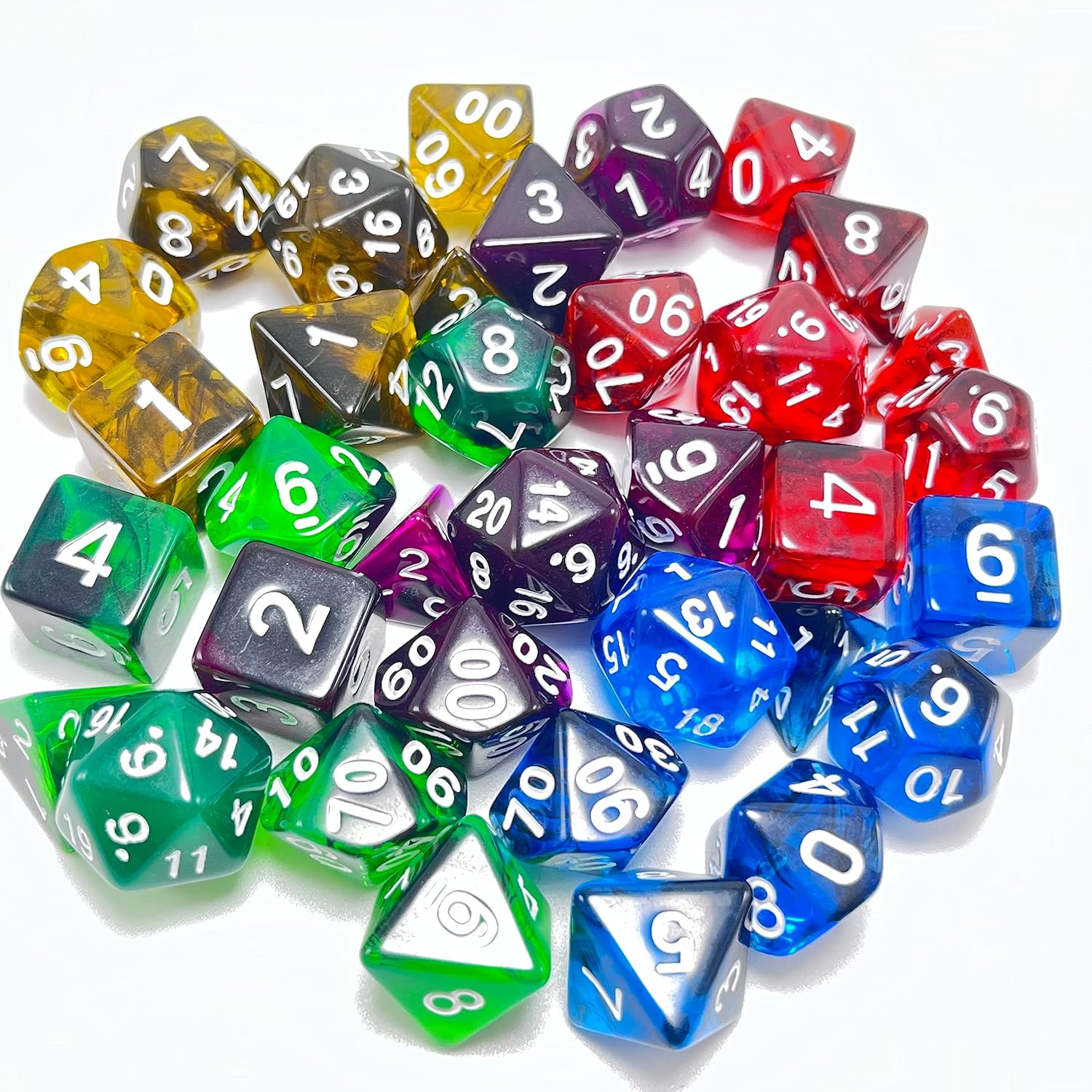 DND – Juego de dados transparentes poliédricos  IDTQ Dungeons and Dragons Purple translúcidos juego de dados RPG MTG juegos de mesa 5 juegos D4 D6