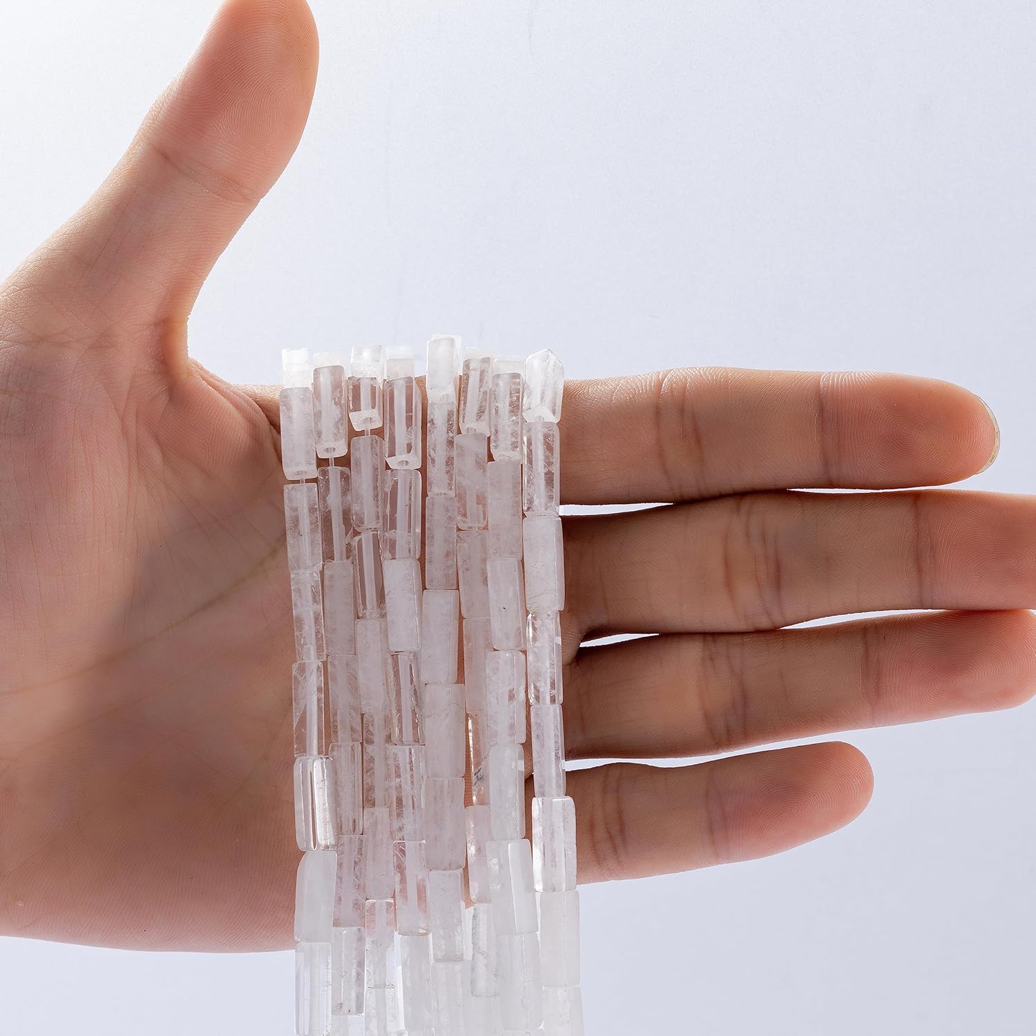 Cuentas de tubo rectangular de cristal blanco natural, 0.157×0.512 in, 15.0 instr sueltas semi piedras preciosas para hacer pulseras, collares,
