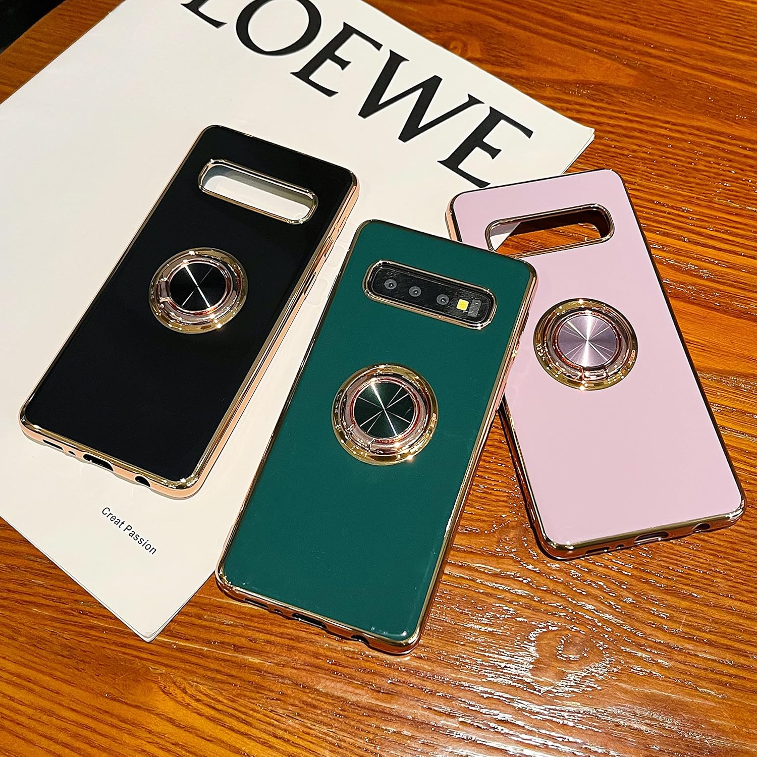 ZTOFERA Funda compatible con Samsung Galaxy S10, galvanizadas antiarañazos con soporte de anillo de 360, TPU suave y flexible a prueba de golpes,